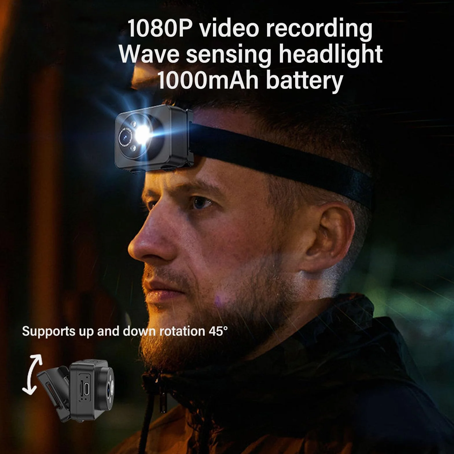Kamera Wideo Montowana na Głowie LED 1080P z Oświetleniem Regulowanym 45° Bateria 1000mAh