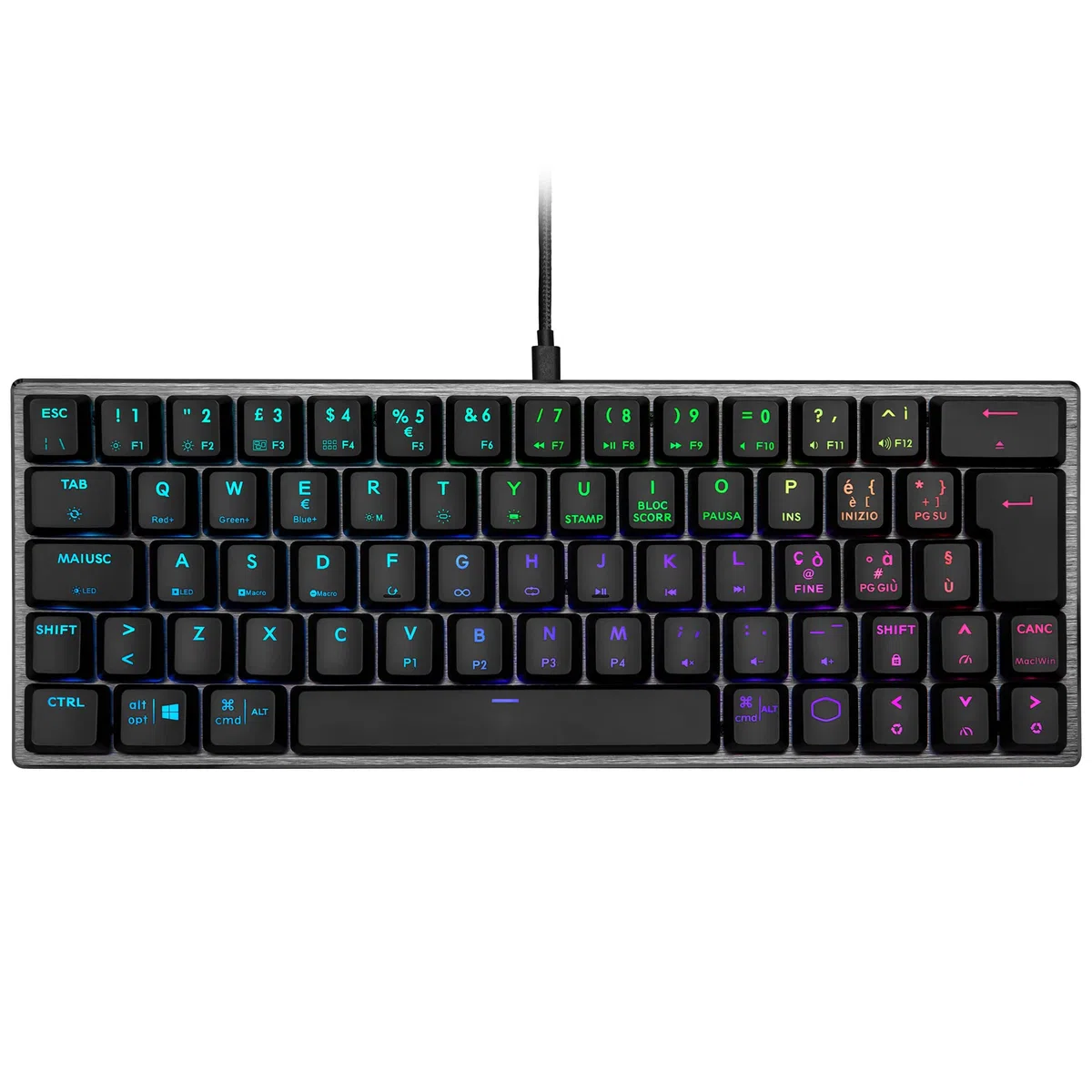 Cooler Master Przewodowa klawiatura do gier - układ IT kompaktowy 60%, mechaniczny przełącznik niskiego profilu, podświetlenie RGB z przyciskiem, sterowanie lotem, kompatybilny z systemami