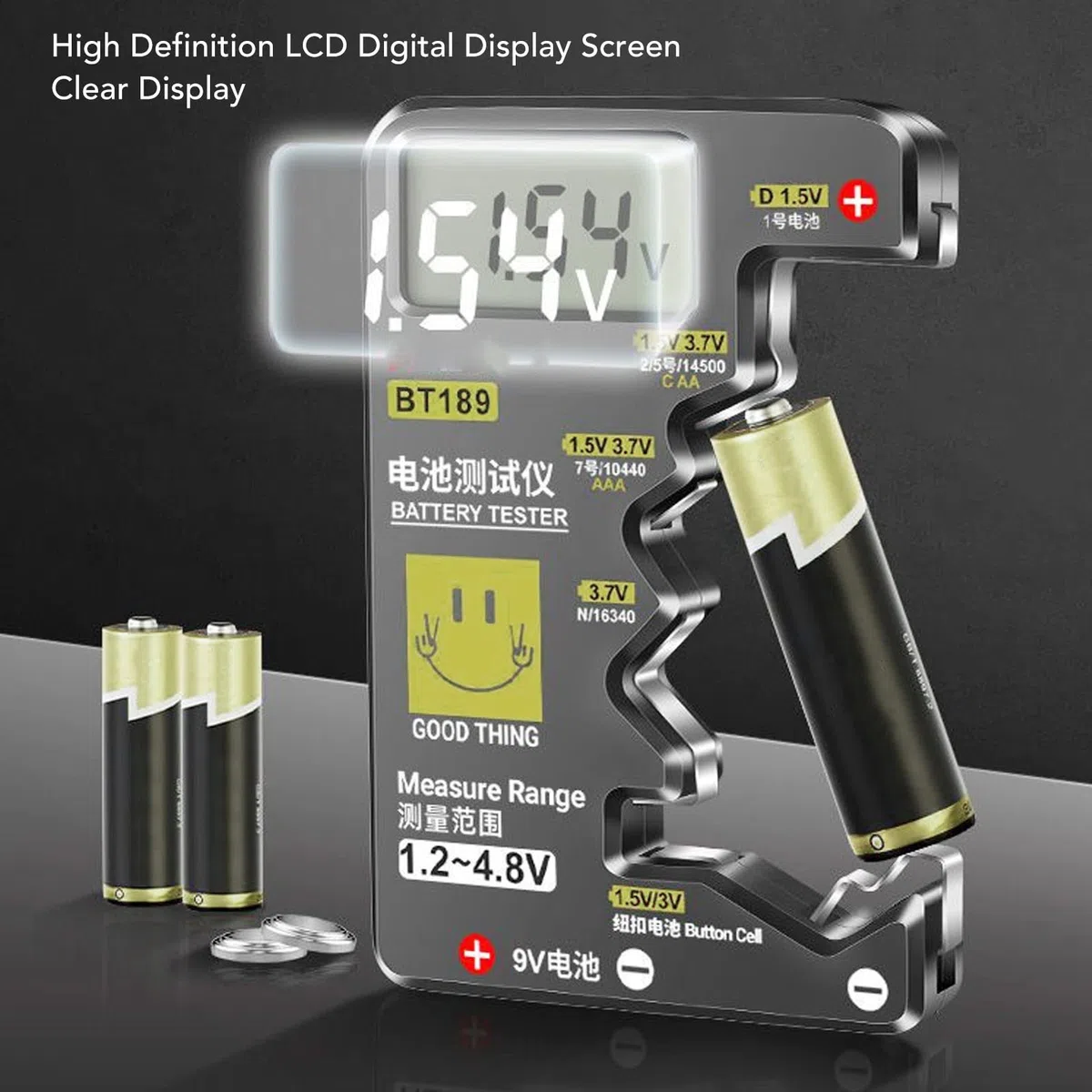Cyfrowy Tester Pojemności Baterii z Dużym Ekranem LCD, Uniwersalny Detektor dla AA, AAA, C, D, 9V, Czarny, ABS