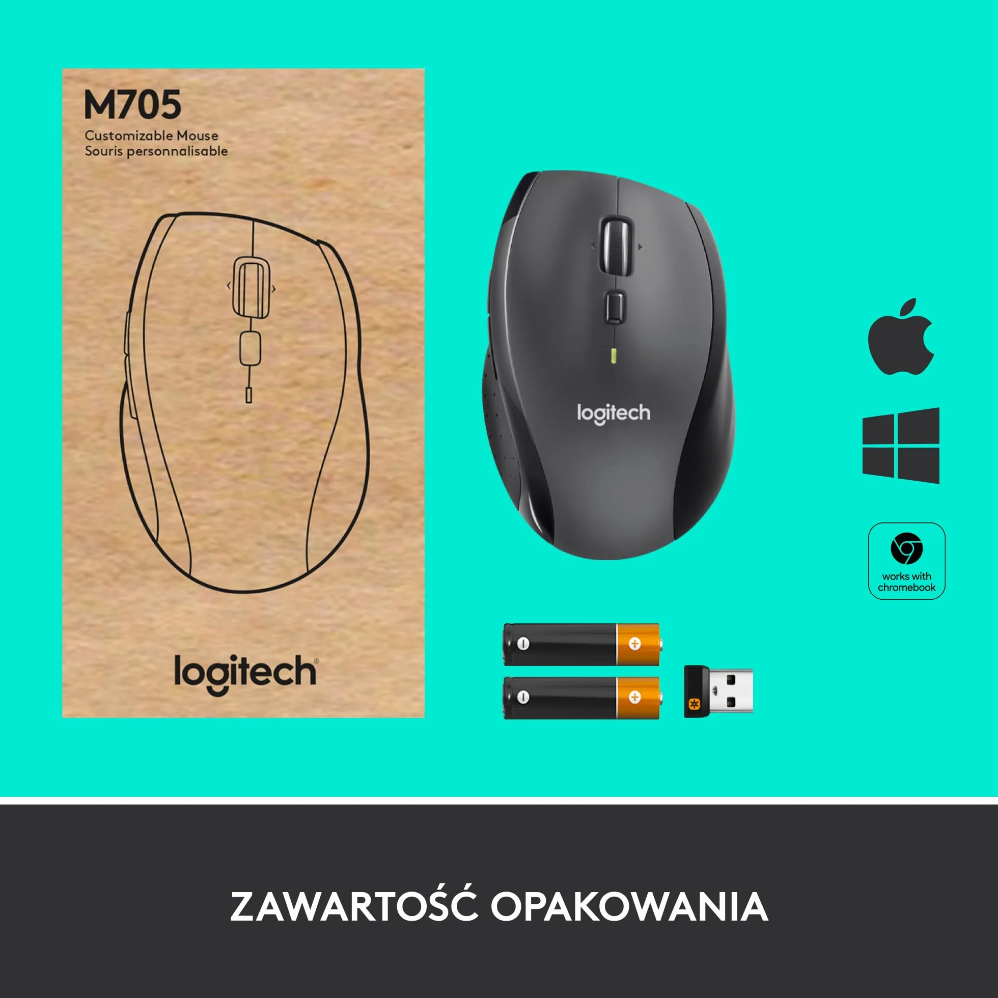Logitech M705 Marathon Mysz bezprzewodowa 2,4 GHz 1000 DPI 5 przycisków Grafitowy