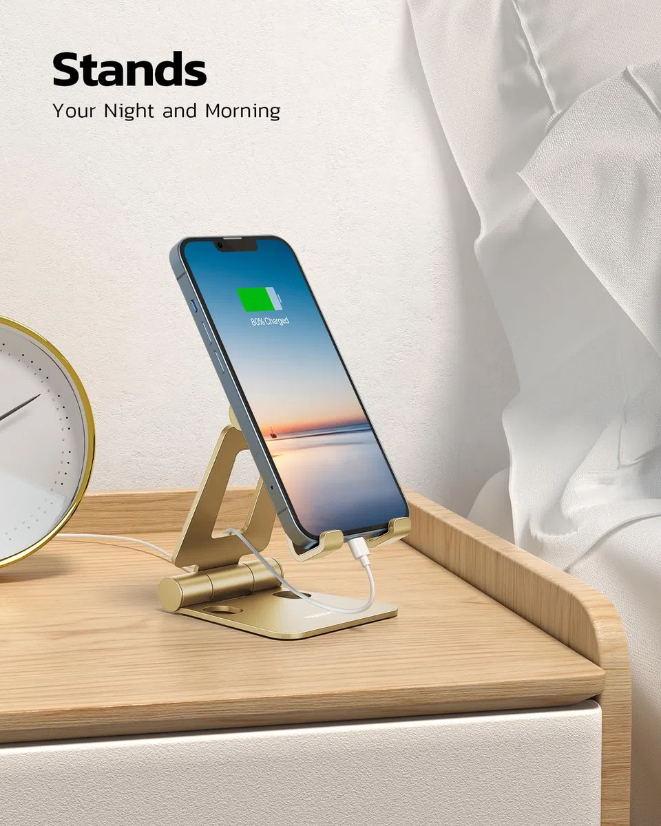 NULAXY Stojak na telefon na biurko, w pełni składany, regulowany uchwyt na telefon komórkowy, stacja dokująca, kompatybilna z iPhone 16, 15, 14, 13, 12, 11 Pro, Max, Xs Xr X 8, HUAWEI, Galaxy,