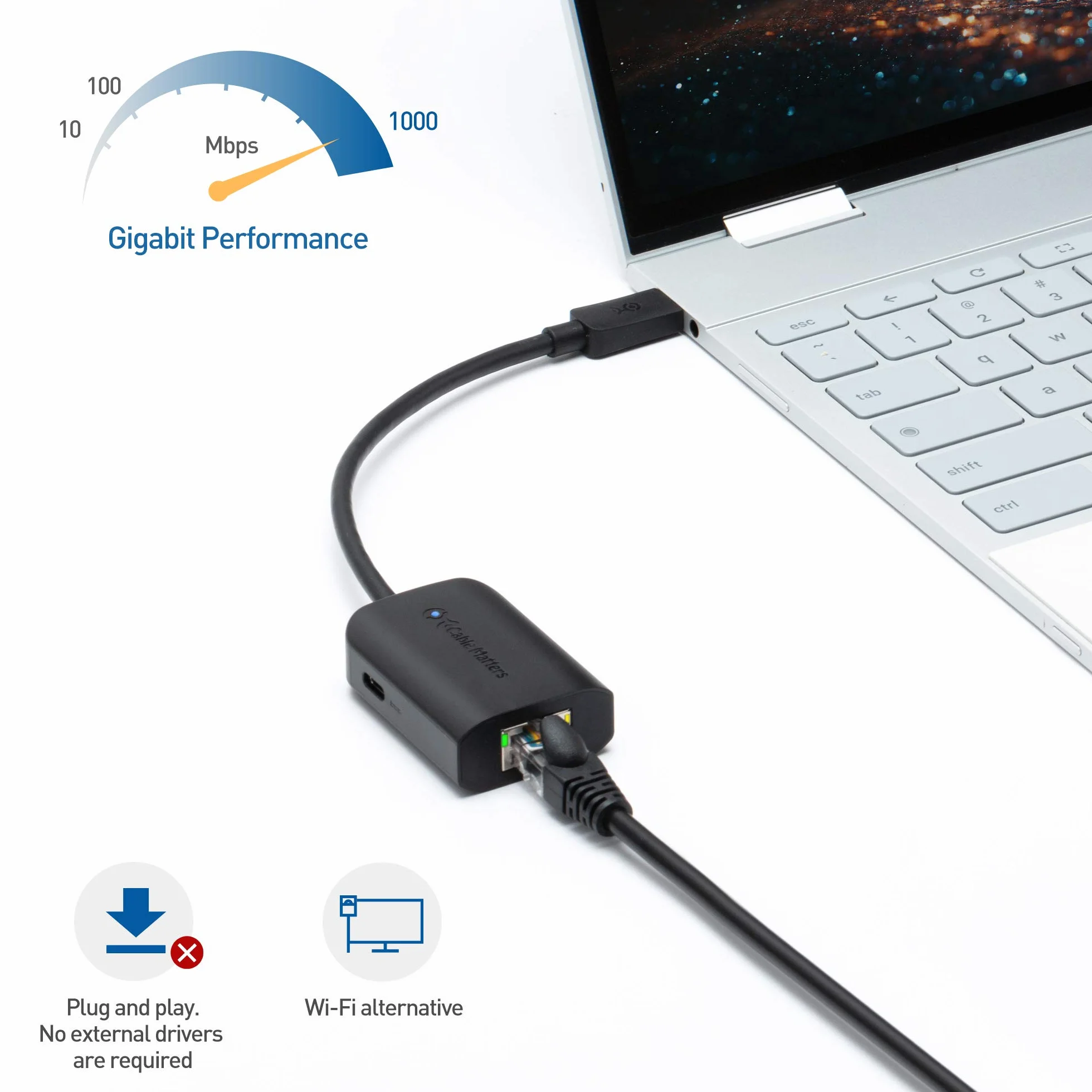 Cable Matters Adapter USB C do Gigabit Ethernet 100 W 480 Mb/s dla Chromecasta z Google TV 2020