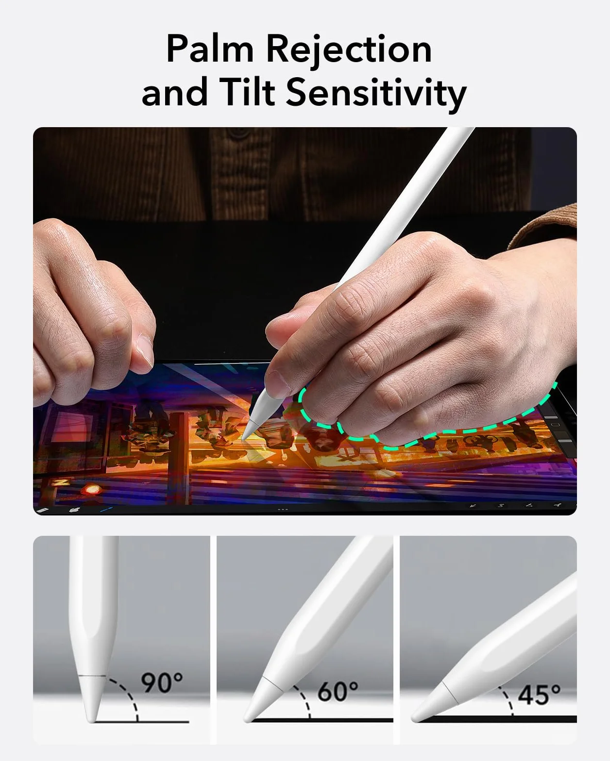 ESR Rysik do iPada 2018-2026 z Tilt Sensitivity i Palm Rejection, kompatybilny z iPad 11/10. Gen, Air 11/13, Pro 11/12.9/13, Mini 6/5, biały