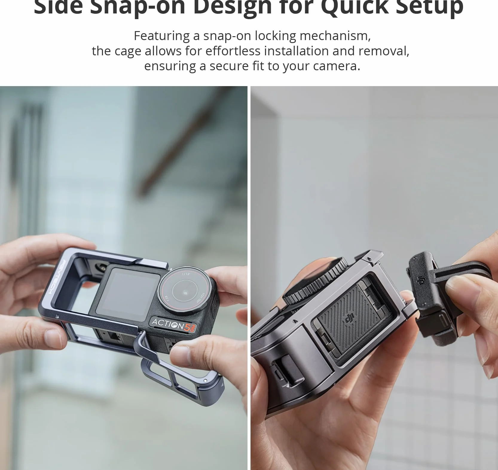 PGYTECH Klatka na kamerę do DJI OSMO Action 5 Pro obudowa ze stopu aluminium, ramka ochronna z magnetycznym złączem szybkiego zwalniania, otwór gwintowany 1/10.2 cm, zimna stopka do światła/akcesoriów