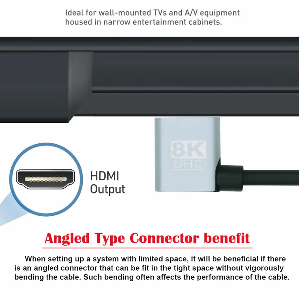 Ultra cienki kabel HDTV HDMI 2.1 8K 4K Hyper super elastyczny wąski przewód kątowy 90 stopni typ A męski na męski do komputera HDTV 50 cm, NF-HD-028-RI-0.5M