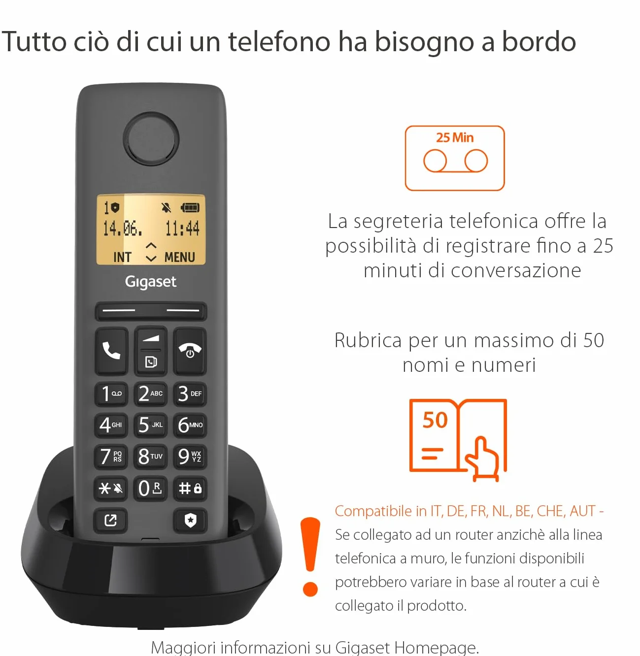 Gigaset Pure 120 telefon bezprzewodowy ECO DECT z ochroną połączeń, antracytowo-czarny