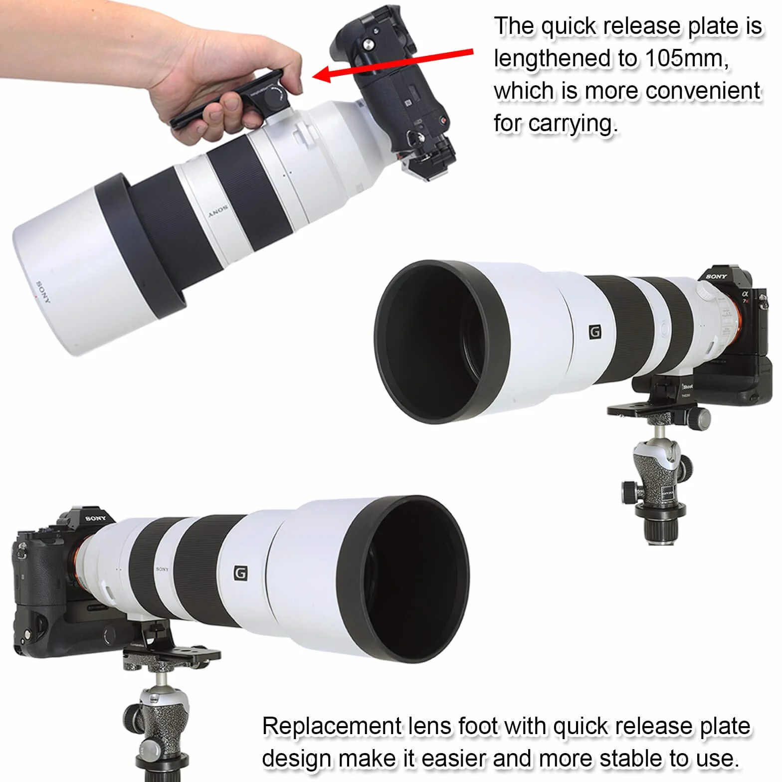 iShoot Wymienna stopka kołnierza obiektywu, pierścienie do statywu, podstawa do Sony FE 200-600 mm f/5,6-6,3 G OSS, wbudowana płytka szybkiego uwalniania Arca Fit