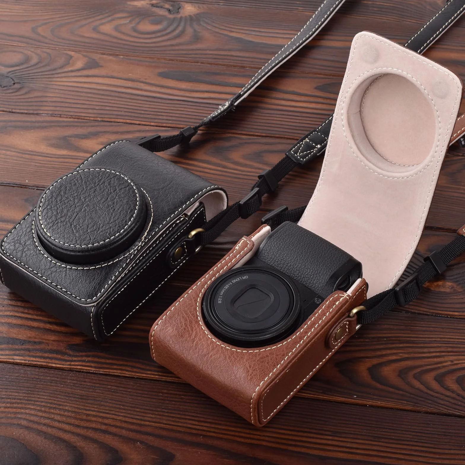 Rieibi Etui na aparat Sony RX100 Series – skórzane etui retro do GR IIIx/GR III/Sony RX100 II III IV V VI VII, Tekstura czarna, Nowa wersja