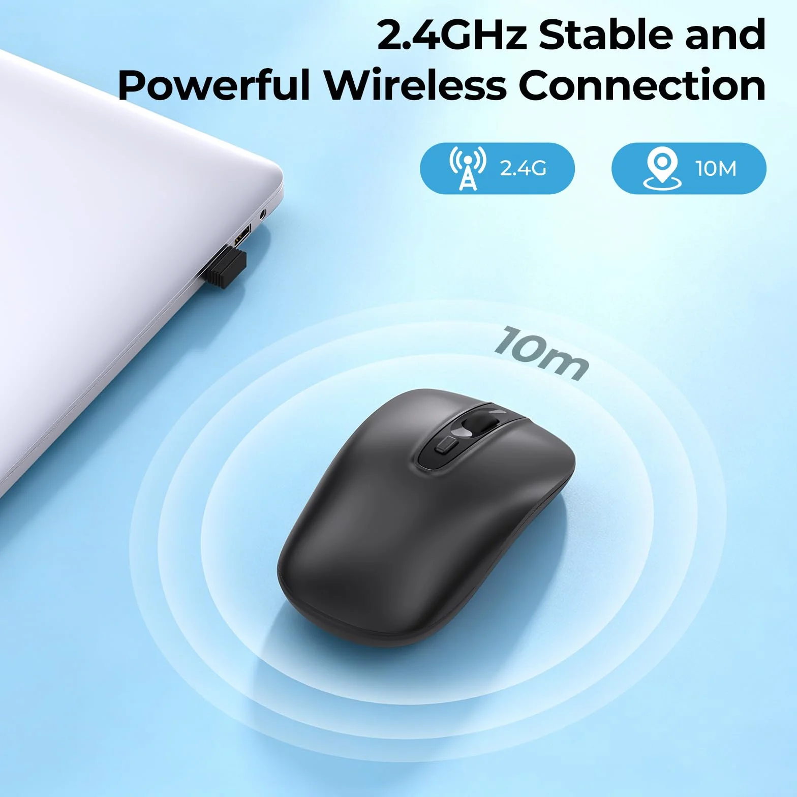 Mysz bezprzewodowa cimetech, cicha mysz bezprzewodowa 2,4 GHz, ergonomiczna, z nanoodbiornikiem USB, 800/1200/1600 DPI, mysz optyczna do laptopa/Windows/Mabook/Linux (Slim-2.4G)