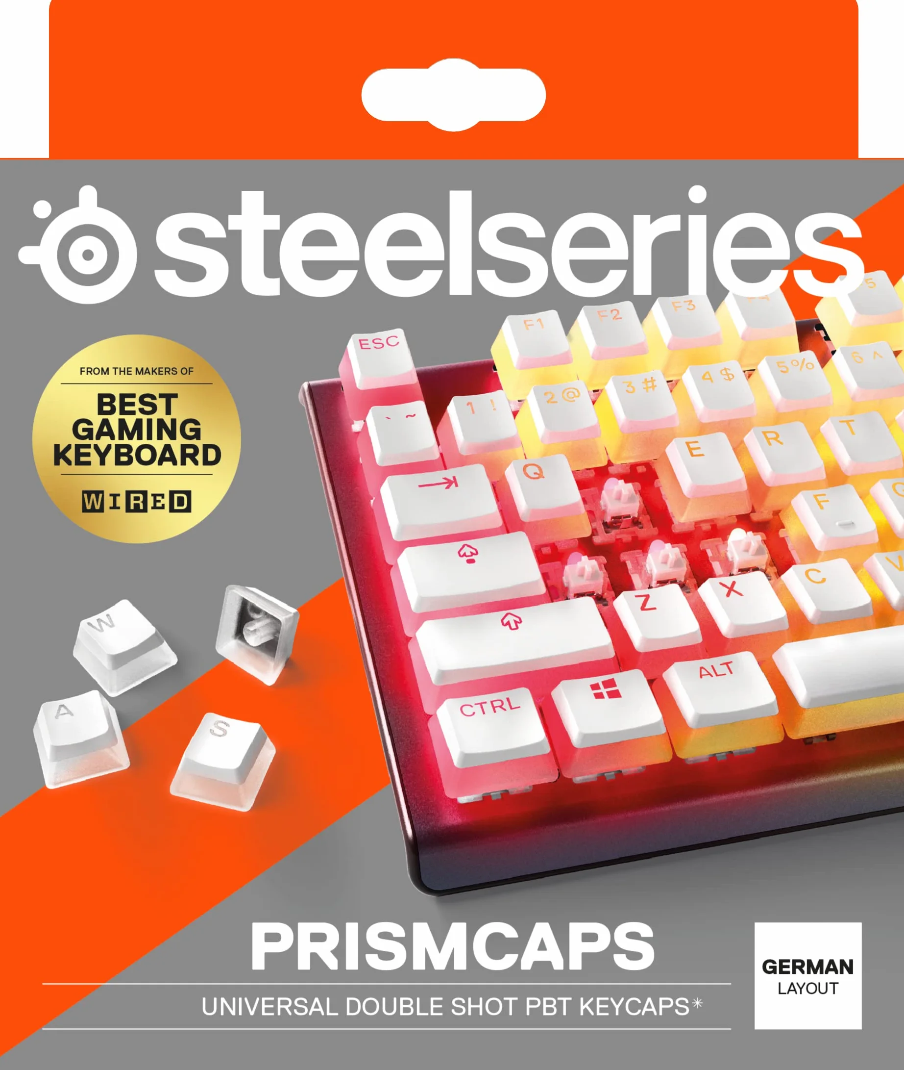 SteelSeries 60380 PrismCaps, Zestaw dwustronnych przycisków o wyglądzie"Pudding", kompatybilne ze wszystkimi popularnymi klawiaturami mechanicznymi, popychacz MX, Biały (niemiecki układ klawiatury)