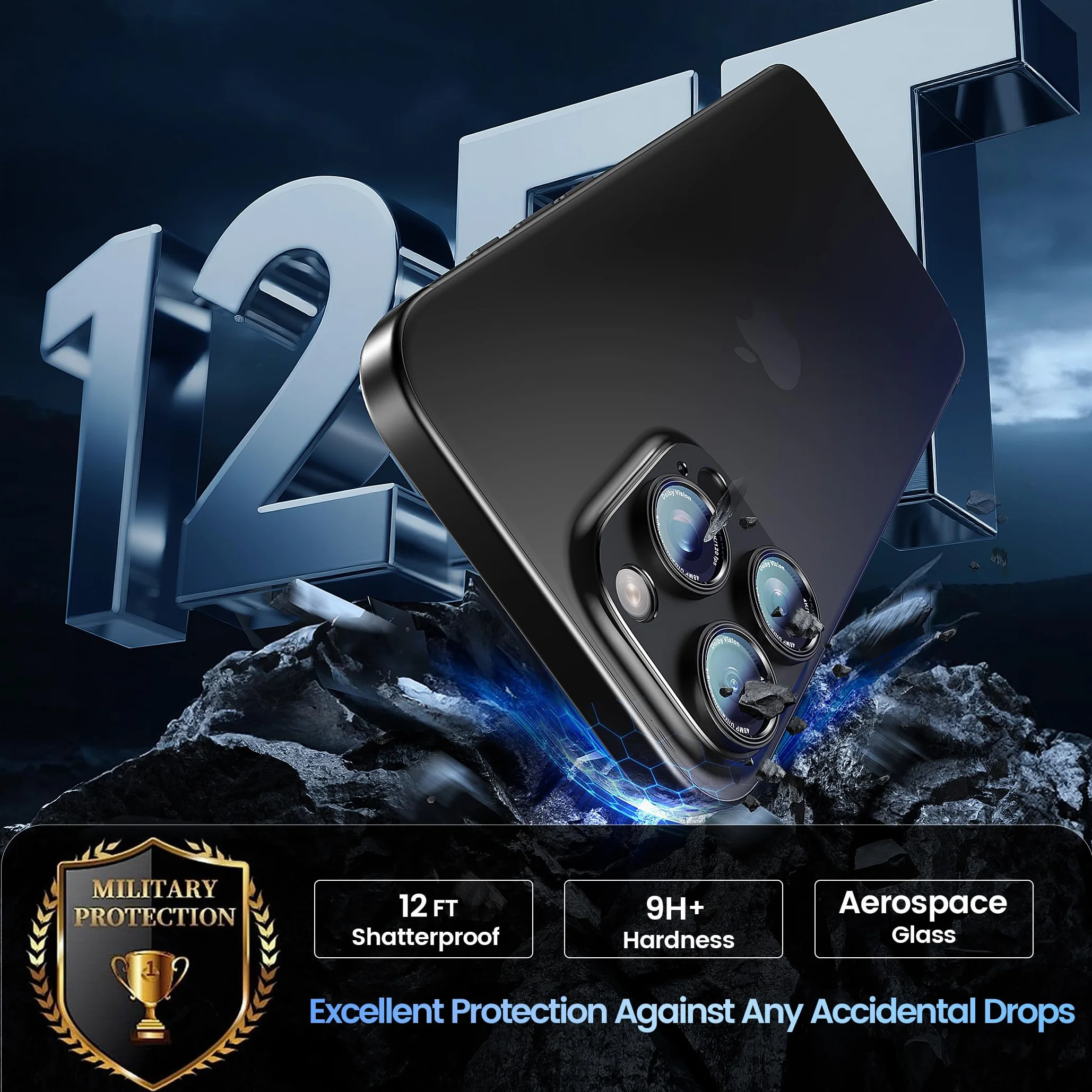 CACOE Osłona obiektywu aparatu iPhone 14 Pro/14 Pro Max/16 Pro/16 Pro Max - metalowa ramka osłona ze szkła hartowanego, [odporna na zarysowania] [odporna na upadki] [mocna przyczepność] osłona ekranu