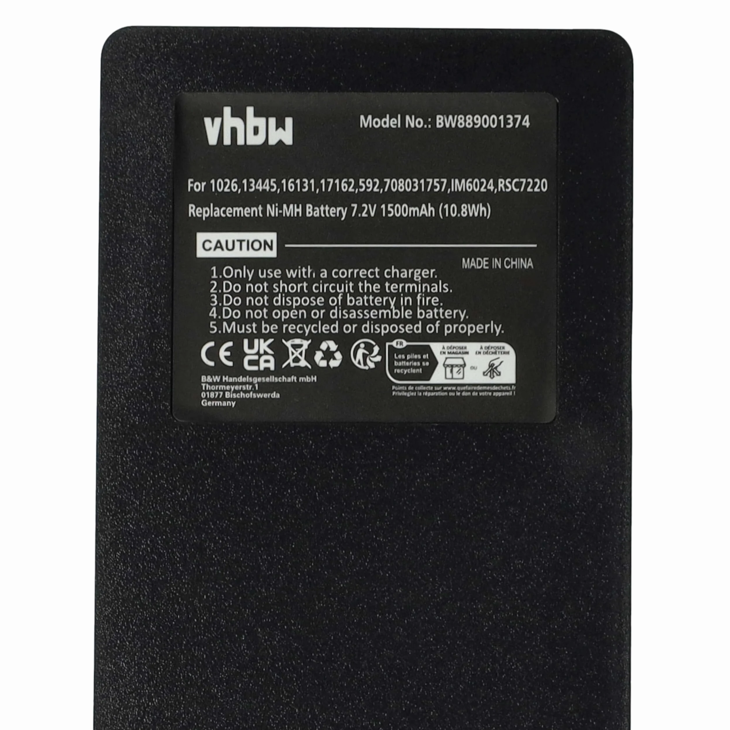 vhbw Zamiennik baterii do Palfinger IM6024, RSC7220 do przemysłowego pilota zdalnego sterowania (1500 mAh, 7,2 V, NiMH) - czarna