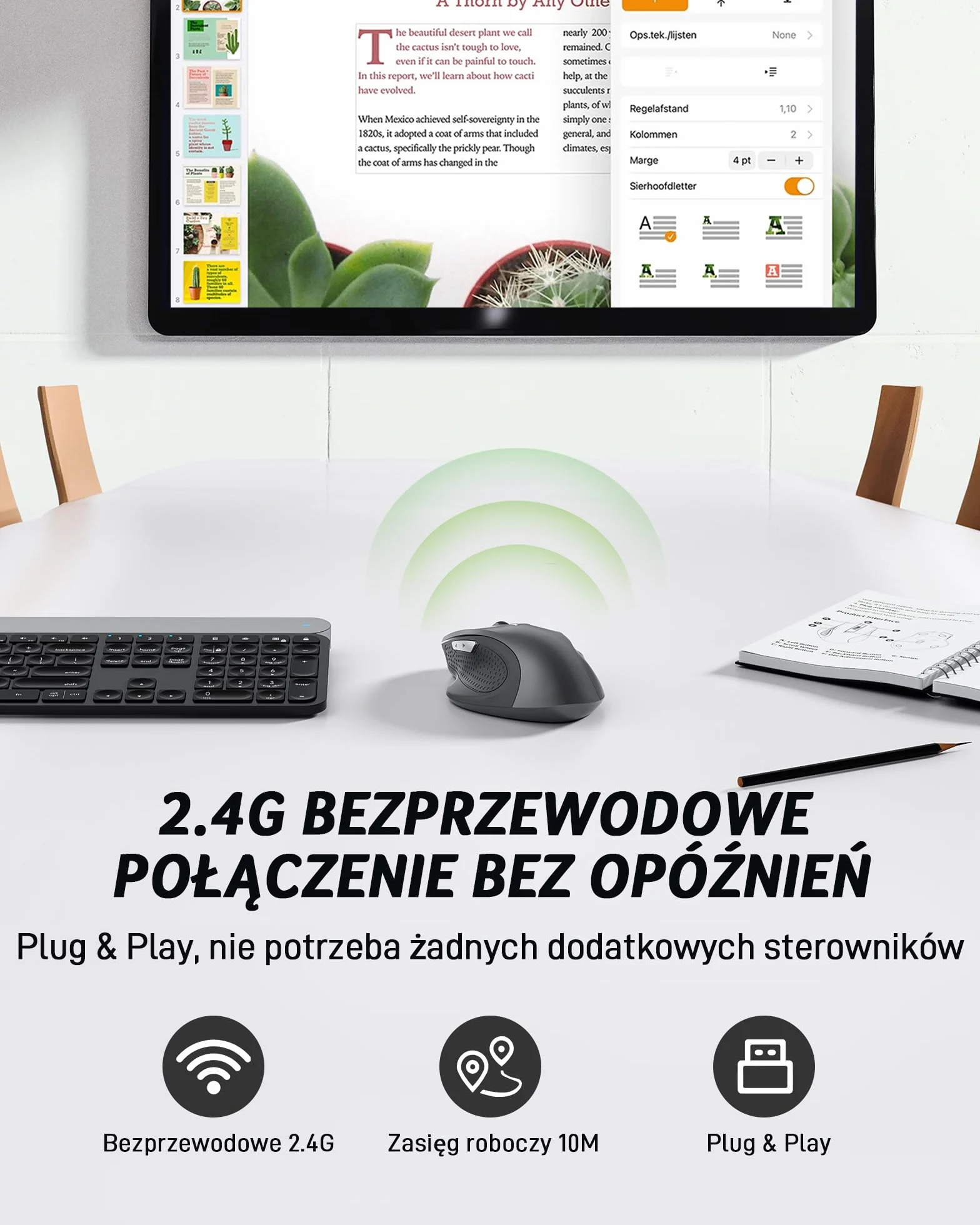 acer Bezprzewodowa mysz do laptopa, bezprzewodowa mysz komputerowa 2,4 GHz z odbiornikiem USB, 3 regulowane DPI, 6 przycisków, ergonomiczna mysz USB zgodna z MacBookiem Pro/Air, Chromebookiem itp.
