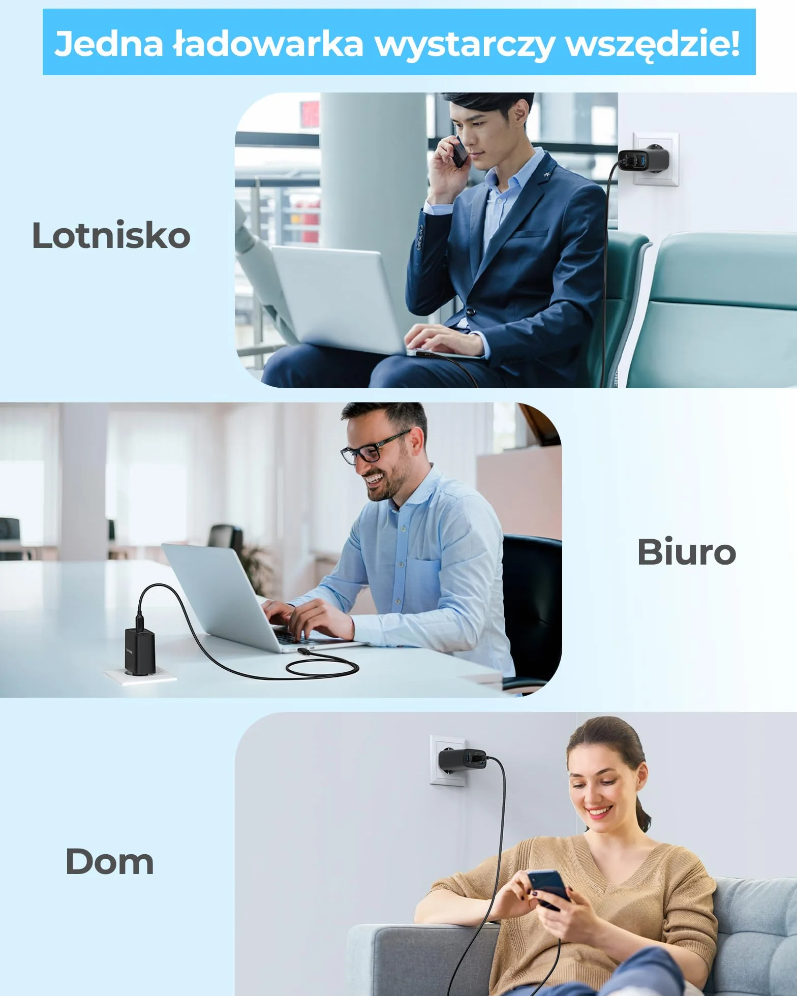 65W Ładowarka USB C 3-portowy zasilacz USB-C Szybka ładowarka PPS Ładowarka PD kompatybilna z MacBookiem Pro/Air, dla iPada Pro/Air, dla iPhone'a 16/16 Pro Max/15,Galaxy S24 Ultra, Pixel, Czarny