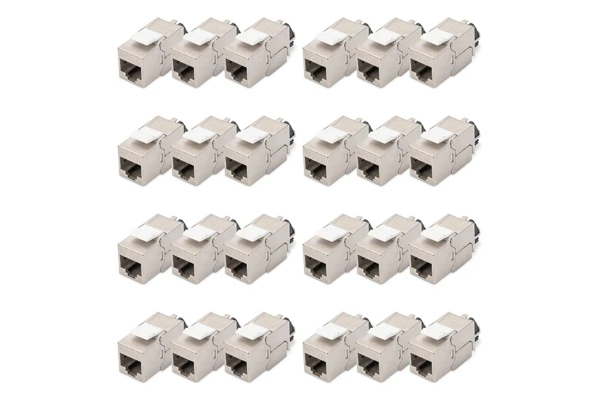 DIGITUS Moduł Keystone Cat-6A ekranowany - 24 sztuki - Gniazdo RJ45 - 500 MHz 10GBase-T - AWG 26-22 - Projektowalny - Z dźwignią blokującą - Montaż bez użycia narzędzi