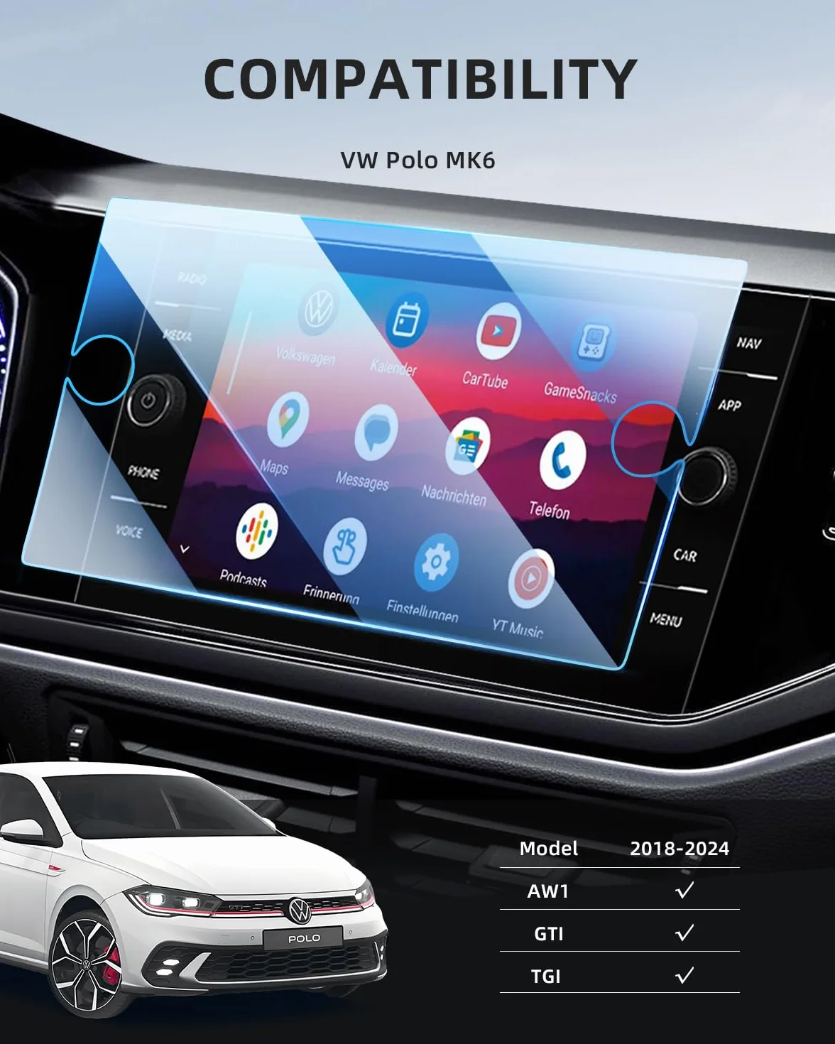 8" Discover Media Folia Ochronna Ekranu Nawigacji do VW Polo MK6 2018-2025 2026, 9H Szkło Hartowane Folia Ochronna na Ekran Kompatybilny z Volkswagen Polo 6 AW1 GTI TGI Przeciw Zarysowaniu