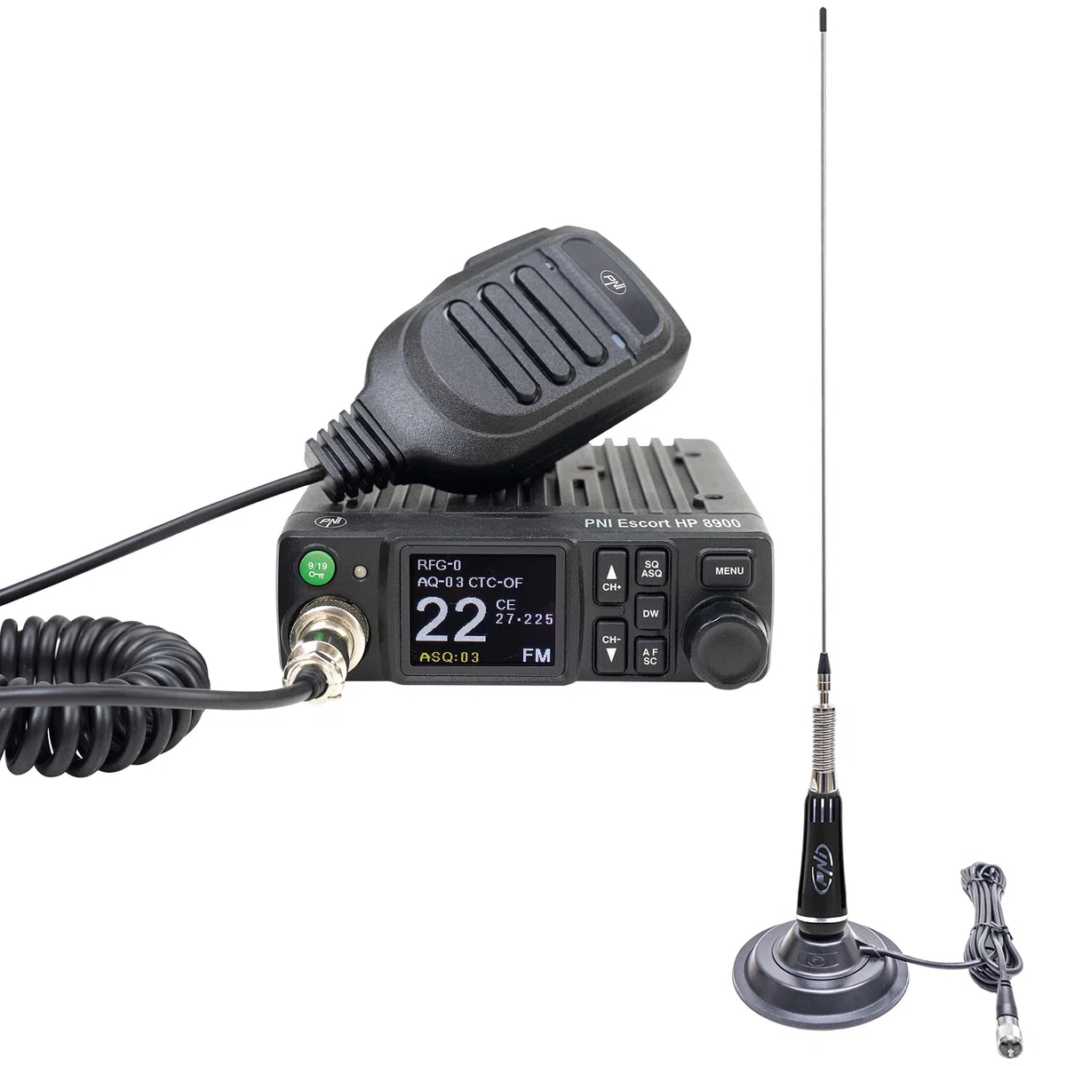 CB PNI Escort Pakiet stacji radiowej HP 8900 ASQ, 12-24V + CB PNI LED 2000 Antena z podstawą magnetyczną