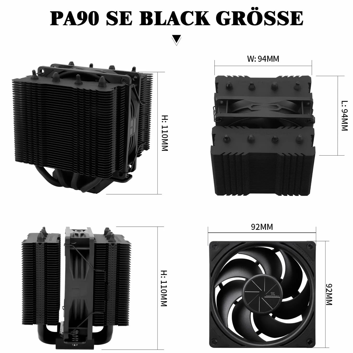 Thermalright Peerless Assassin 90 SE chłodnica powietrza CPU, wentylator procesora o wysokości 110 mm, grzejnik komputerowy, do AMD:AM4 AM5/Intel LGA 1851/1700/115X/1200(PA90SE, czarny)