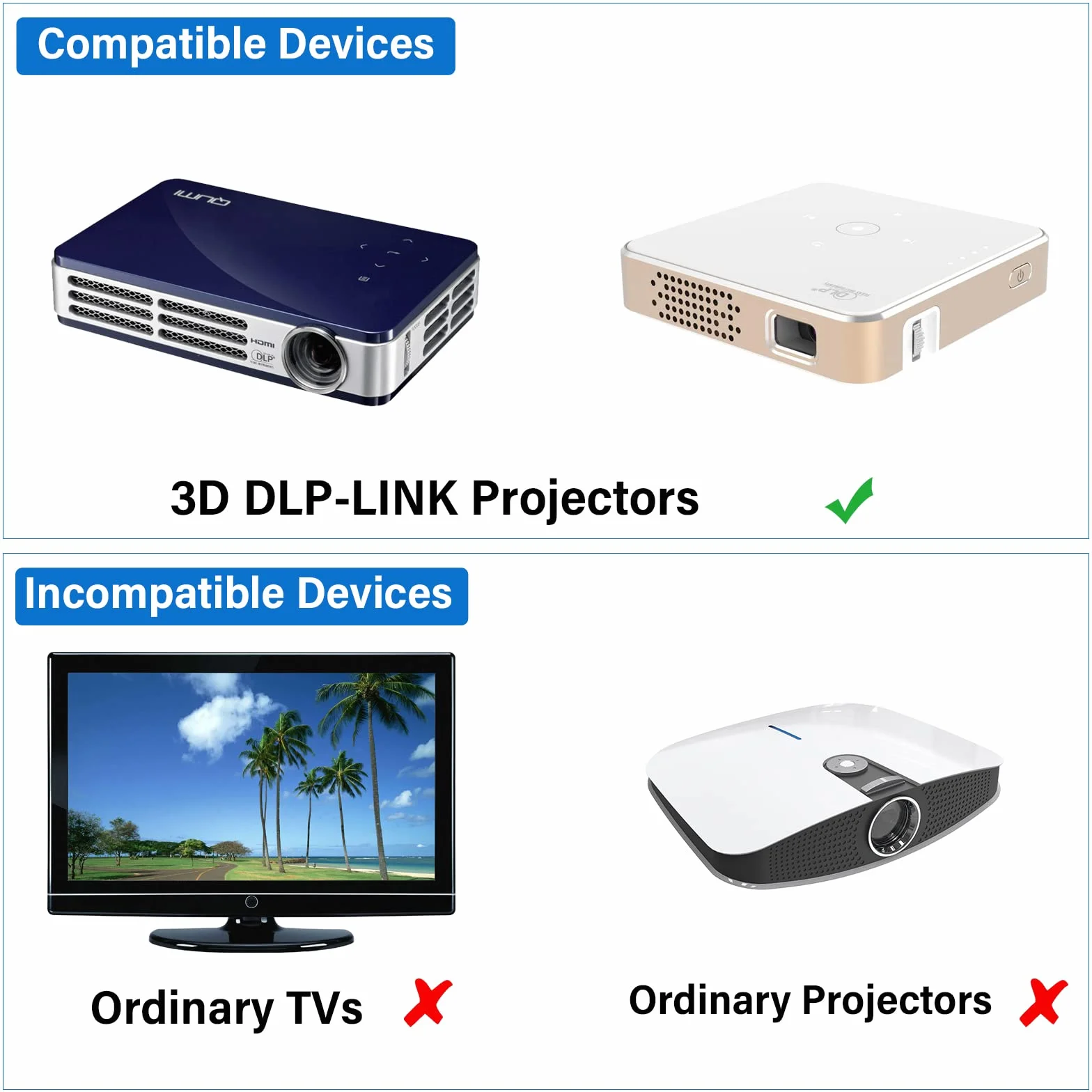 Okulary 3D DLP Link Aktywna Migawka BenQ Optoma Viewsonic Acer Philips LG 2 sztuki