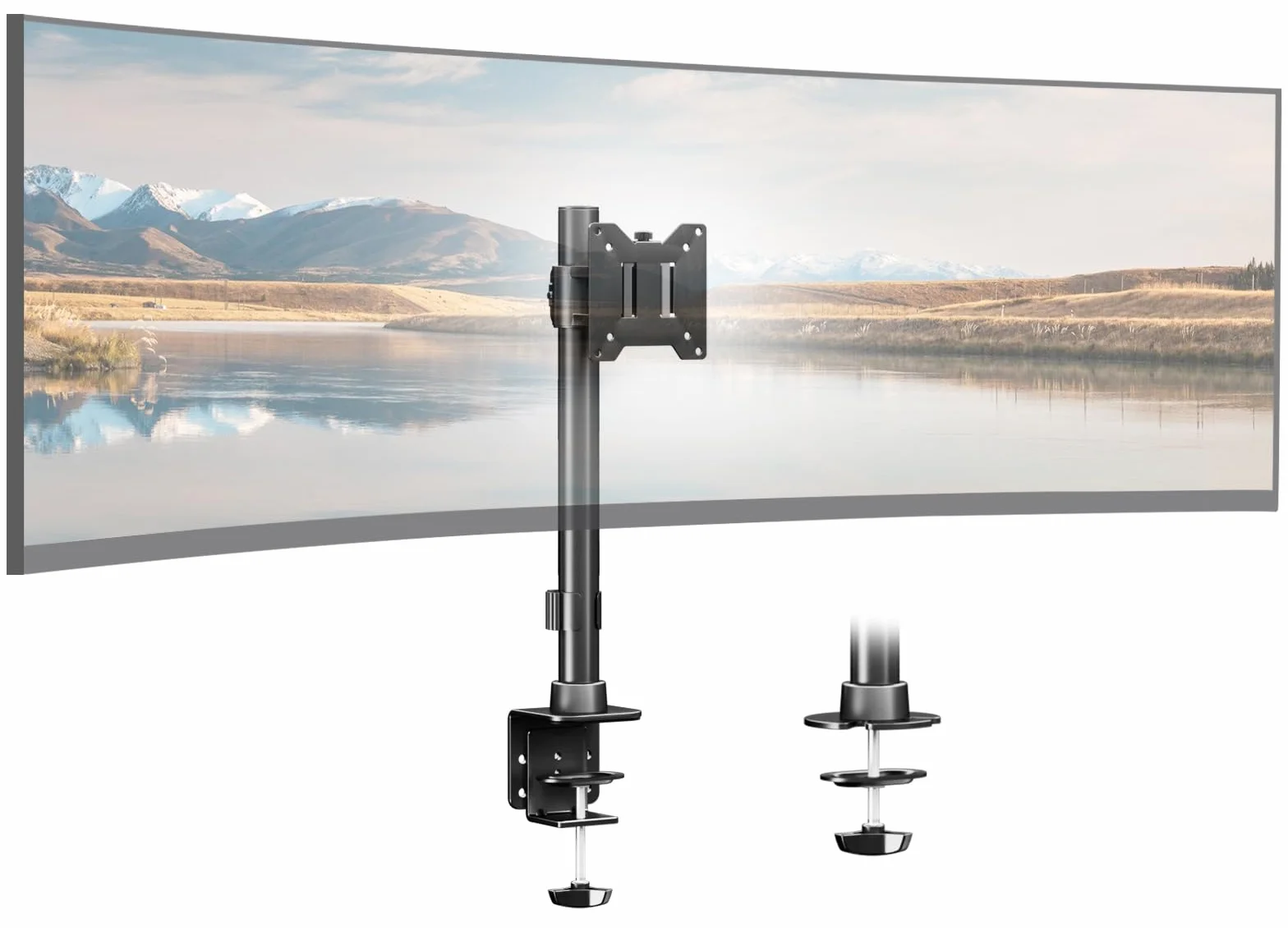 Pojedyncze Ramię Monitora 17-49 Cali Ciężki Uchwyt Biurkowy 20 kg Regulowany VESA 75/100 mm Czarny