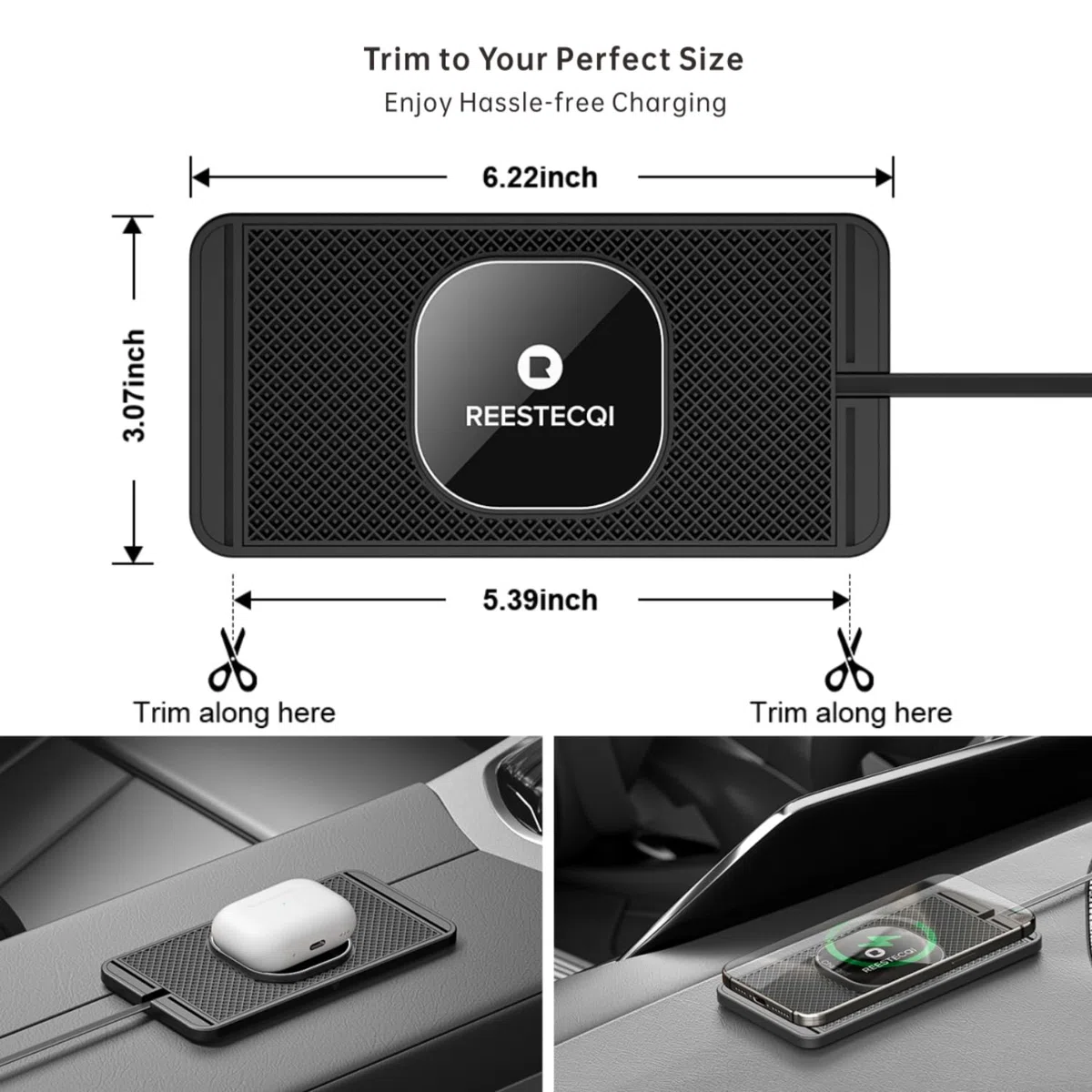 Magnetyczna bezprzewodowa ładowarka samochodowa, REESTECQI bezprzewodowa podkładka ładująca 15 W do ładowarki Magsafe, bezprzewodowa ładowarka do samochodu, antypoślizgowa, typ C, z ładowarką