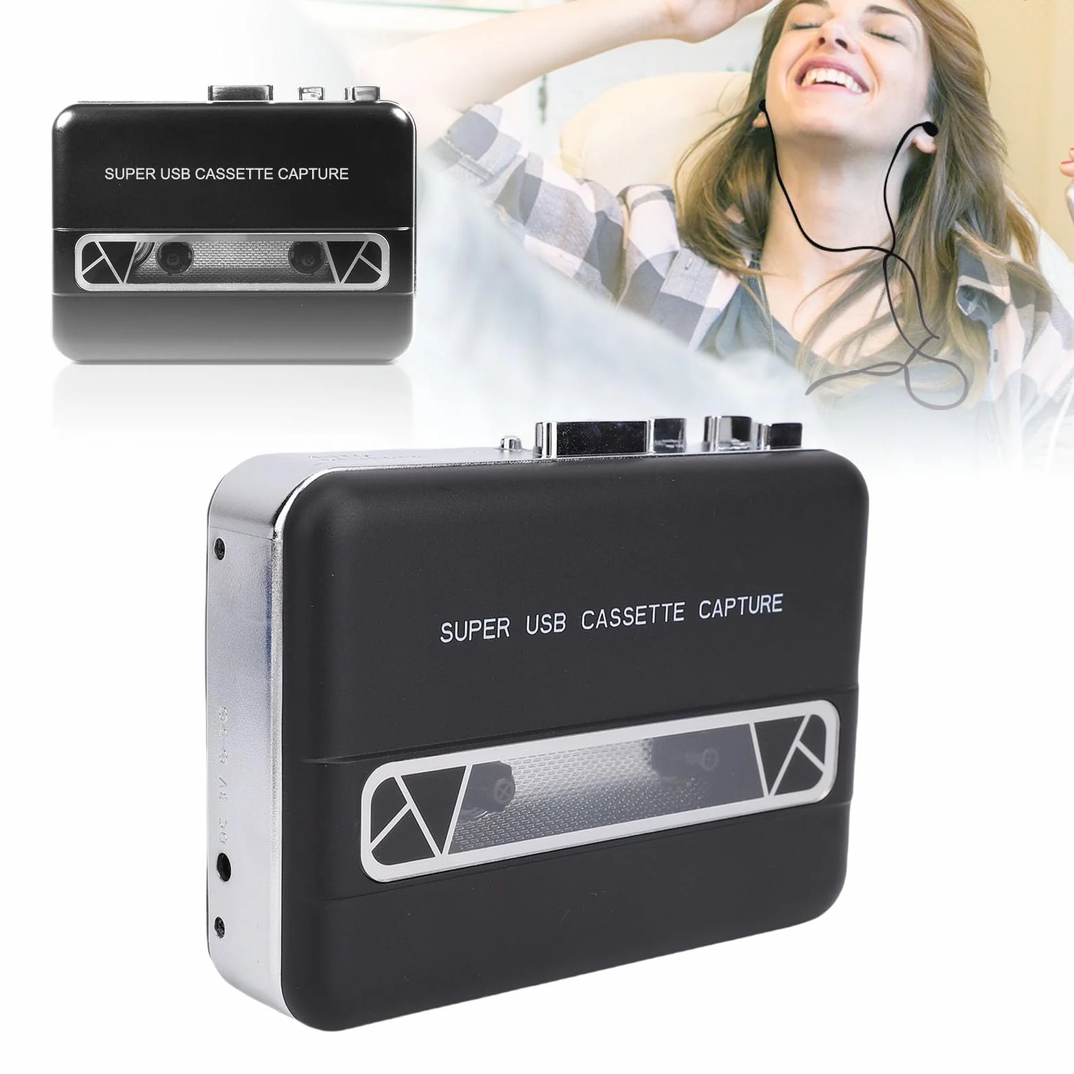 Ausla Odtwarzacz Kasetowy, Przenośny Rejestrator Konwerter z Wbudowanym Głośnikiem Gniazdo Słuchawkowe 3,5 Mm Konwersja USB MP3 do Laptopa PC Nagrywarka CD