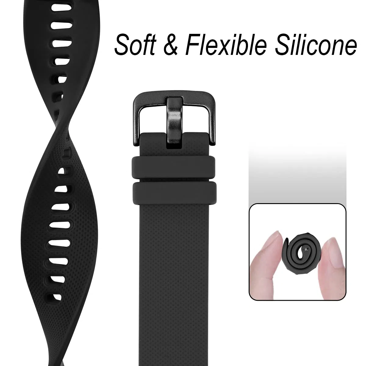 Vobafe Pasek 20 mm, kompatybilny z Garmin Vivoactive 3, miękki silikonowy pasek, zastępcza opaska do Garmin Vivoactive 3 Music / Venu / Vivomove 3 / Luxe / Style / HR / Forerunner 245 / 645 Music, czarny