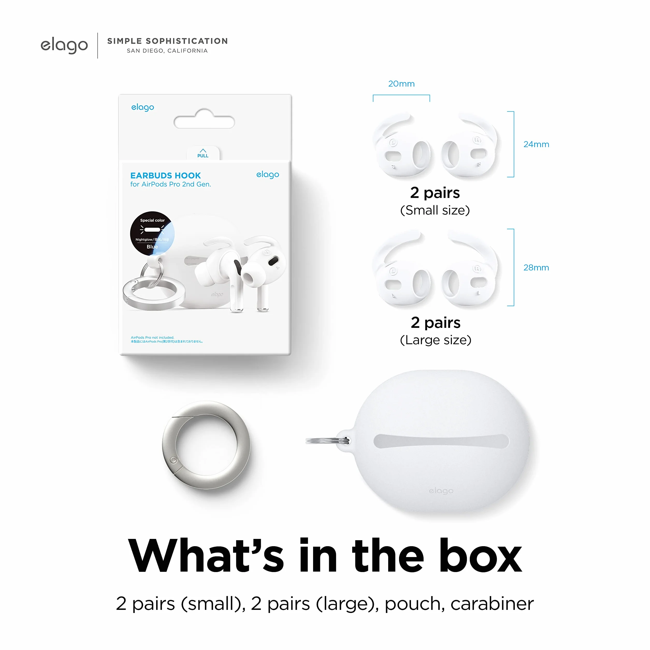 elago [4 pary] Etui na haczyki uszne kompatybilne z AirPods Pro 2-Ear Hook, wygodne i bezpieczne dopasowanie, ulepszona jakość dźwięku (niebieski fosforyzujący)