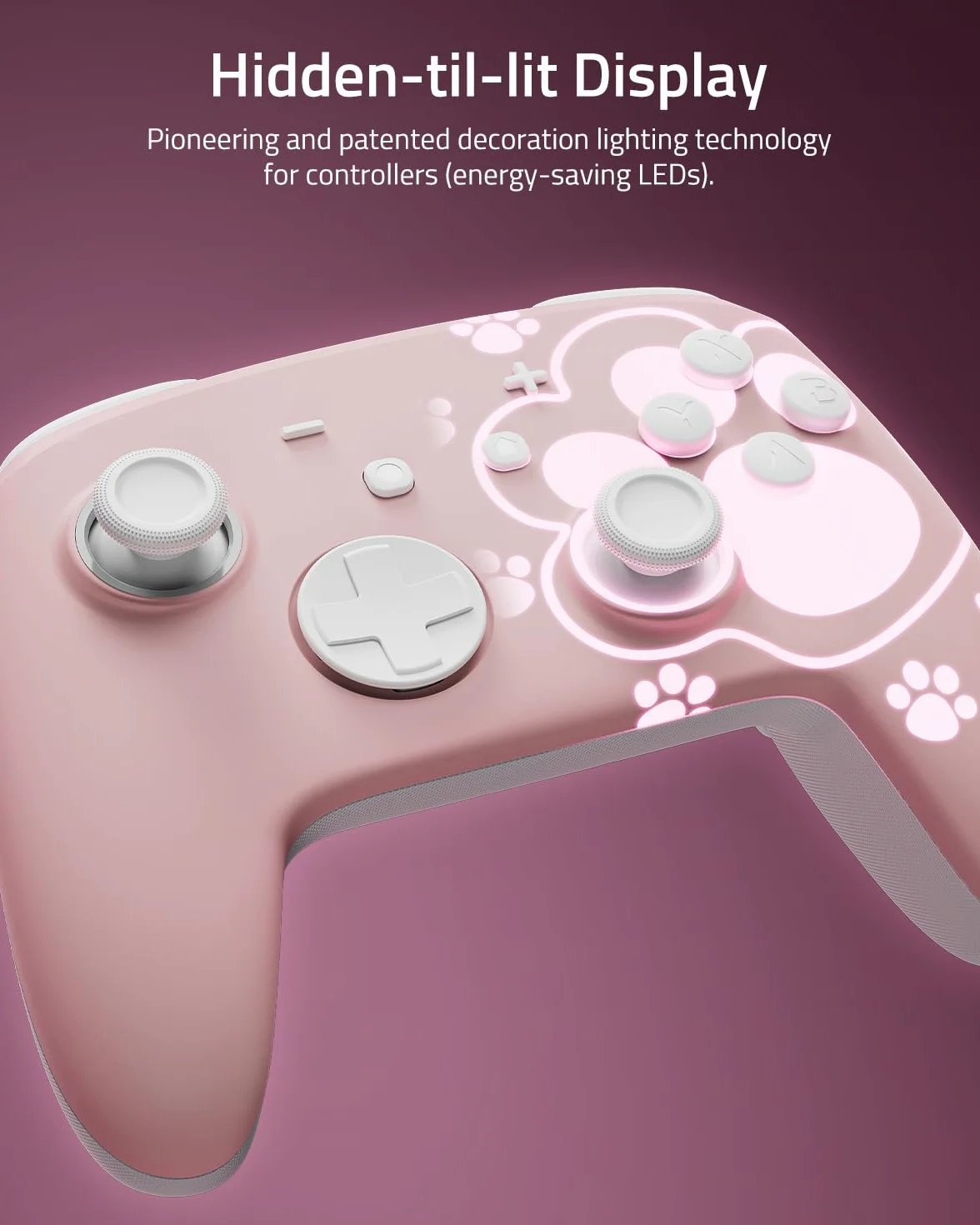 PALPOW Hall Effect Switch Pro Controller bezprzewodowy kompatybilny z Switch 2/OLED/Lite, FUNLAB Firefly Bluetooth Switch, kontroler gamepad z 7 kolorami LED/paddle/Turbo – kocia łapa, różowy