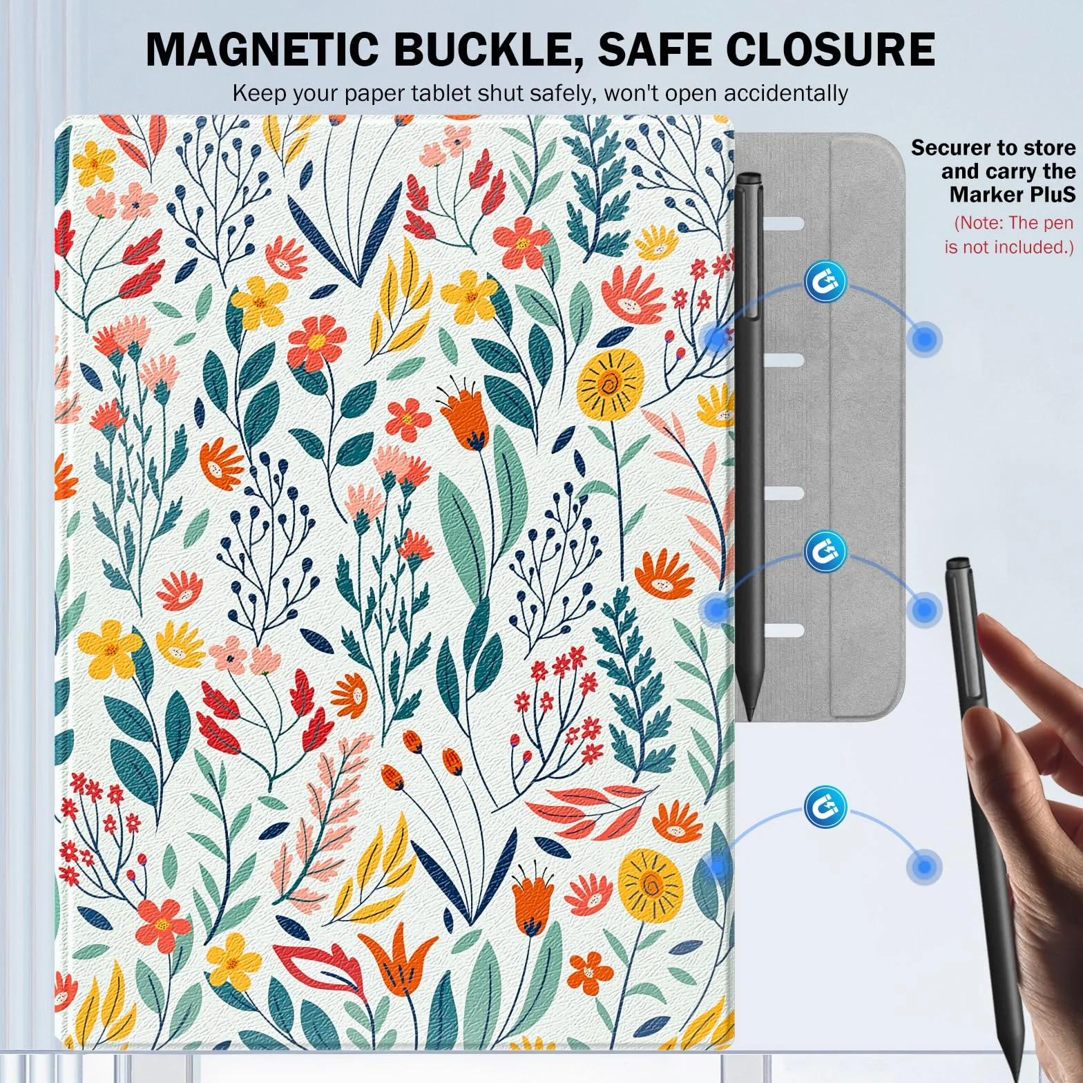 MoKo Case for Remarkable Paper Pro 2024 11.8" Lightweight Ultra-Thin Magnetic Case with Pen Clasp Auto Sleep/Wake Flowers