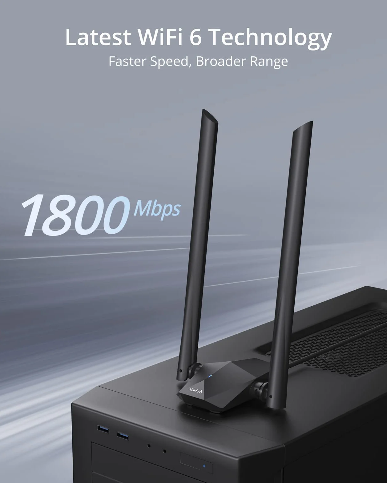 BrosTrend USB WiFi 6 AX1800, karta sieciowa USB o dużym zasięgu do komputerów PC, laptopów i komputerów stacjonarnych, 5 GHz/1201 Mb/s + 2,4 GHz/574 Mb/s, bezprzewodowy klucz sprzętowy WiFi USB 3.0