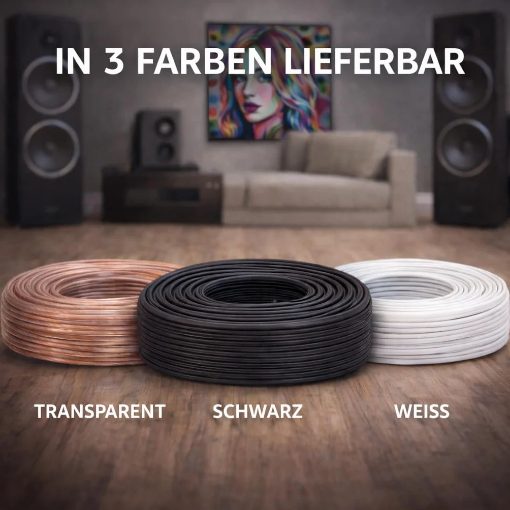 BLca 25m 2x2,5mm² Lautsprecherkabel CCA I Boxenkabel isoliert transparent mit Polaritätskennzeichnung I LS-Kabel als Meterware für Stereoanlage etc.