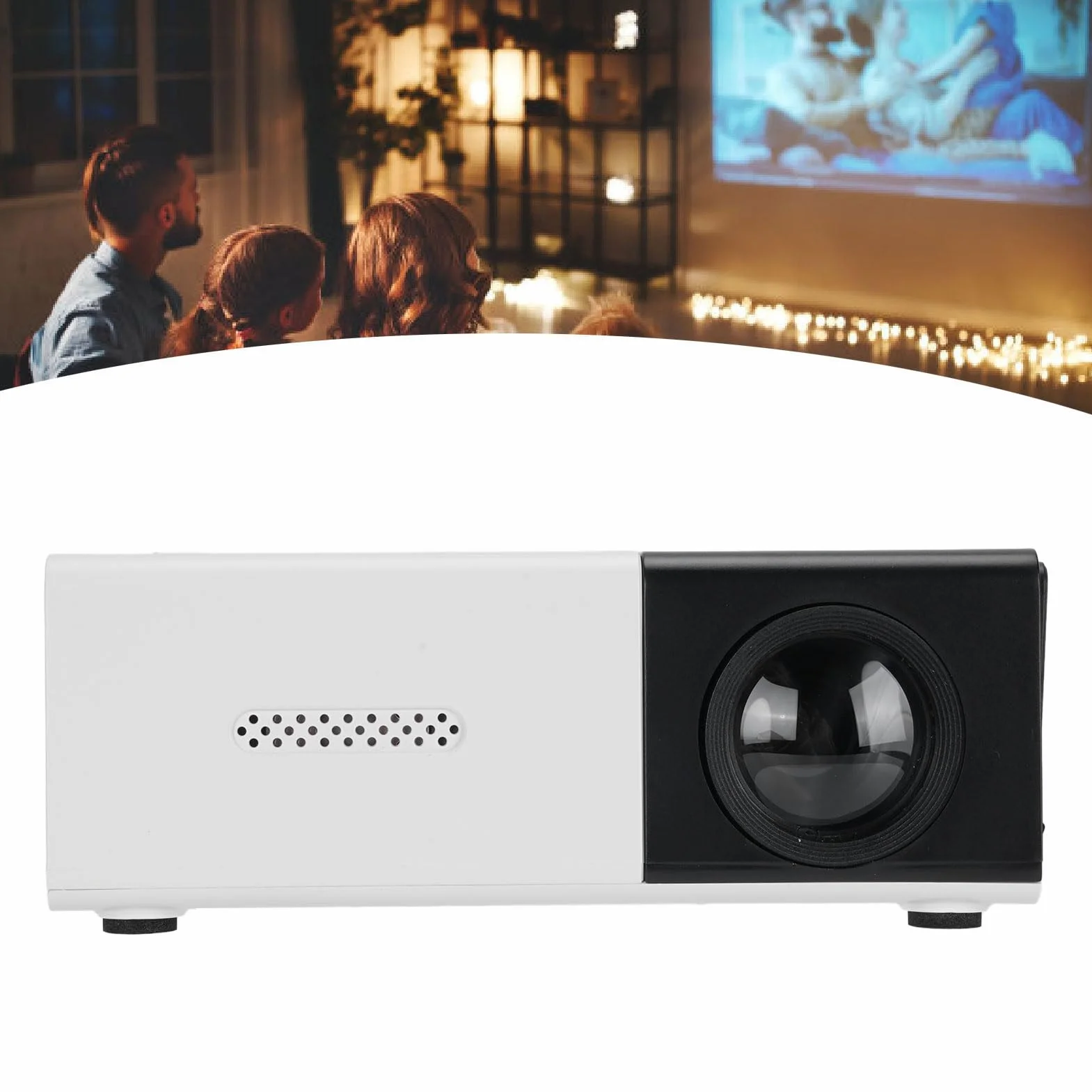 Lazmin112 Mini Projektor, Przenośny Projektor Full HD 1080P, jasność 6000 Lm i automatyczną korekcję Trapezu, Kompatybilny ze Smartfonem USB, do Filmów w Domu na świeżym Powietrzu