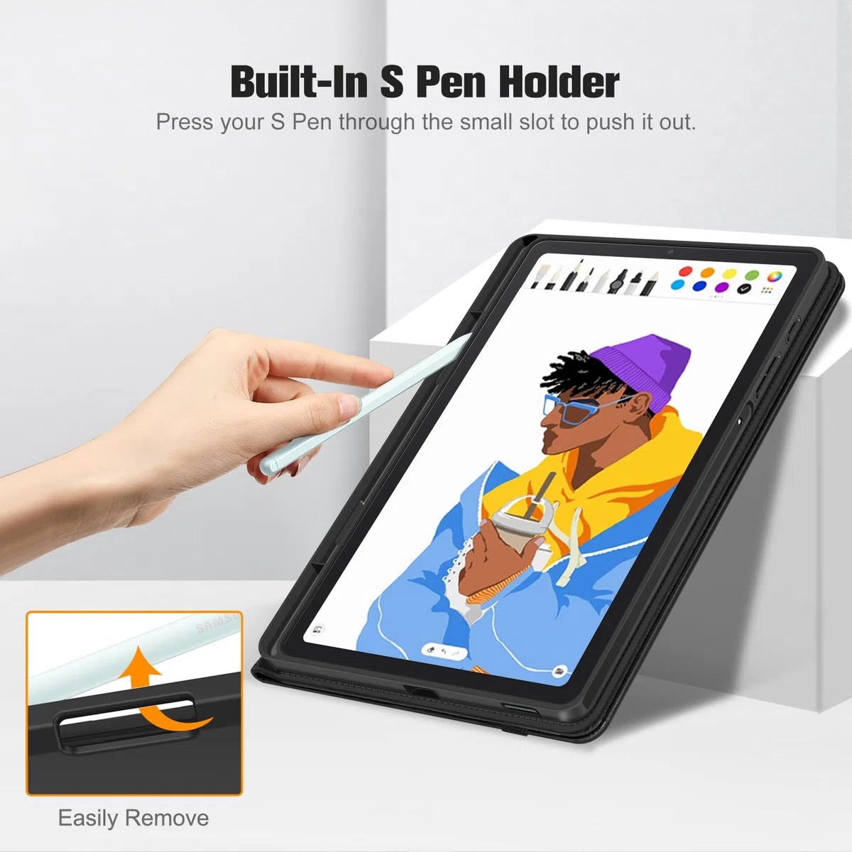 Fintie Etui do Samsung Galaxy Tab S6 Lite 10.4 2022/2020 SM-P610/P613/P615/P619, miękkie etui ochronne z TPU na tył obudowy z uchwytem S Pen i przegródkami na dokumenty, czarne