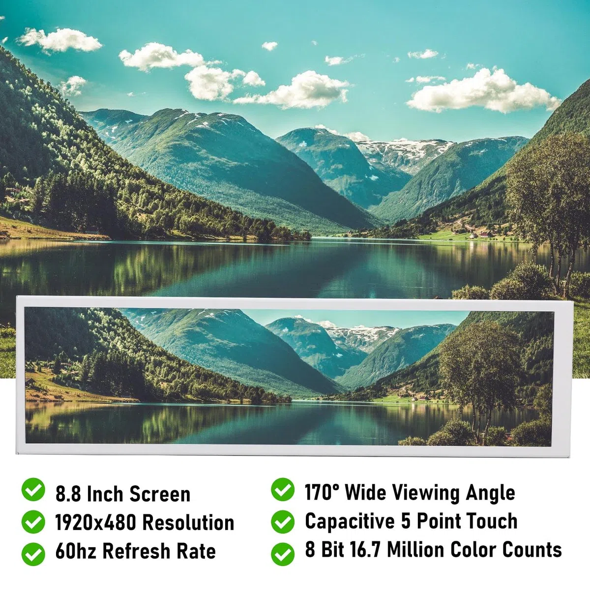 Zunate Przenośny Ekran Dotykowy o Przekątnej 8,8 Cala i Wysokiej Rozdzielczości 480x1920 Obudowa Komputera PC Monitor Temperatury GPU dla Majsterkowiczów Muzyki, Stop Aluminium i Szkło