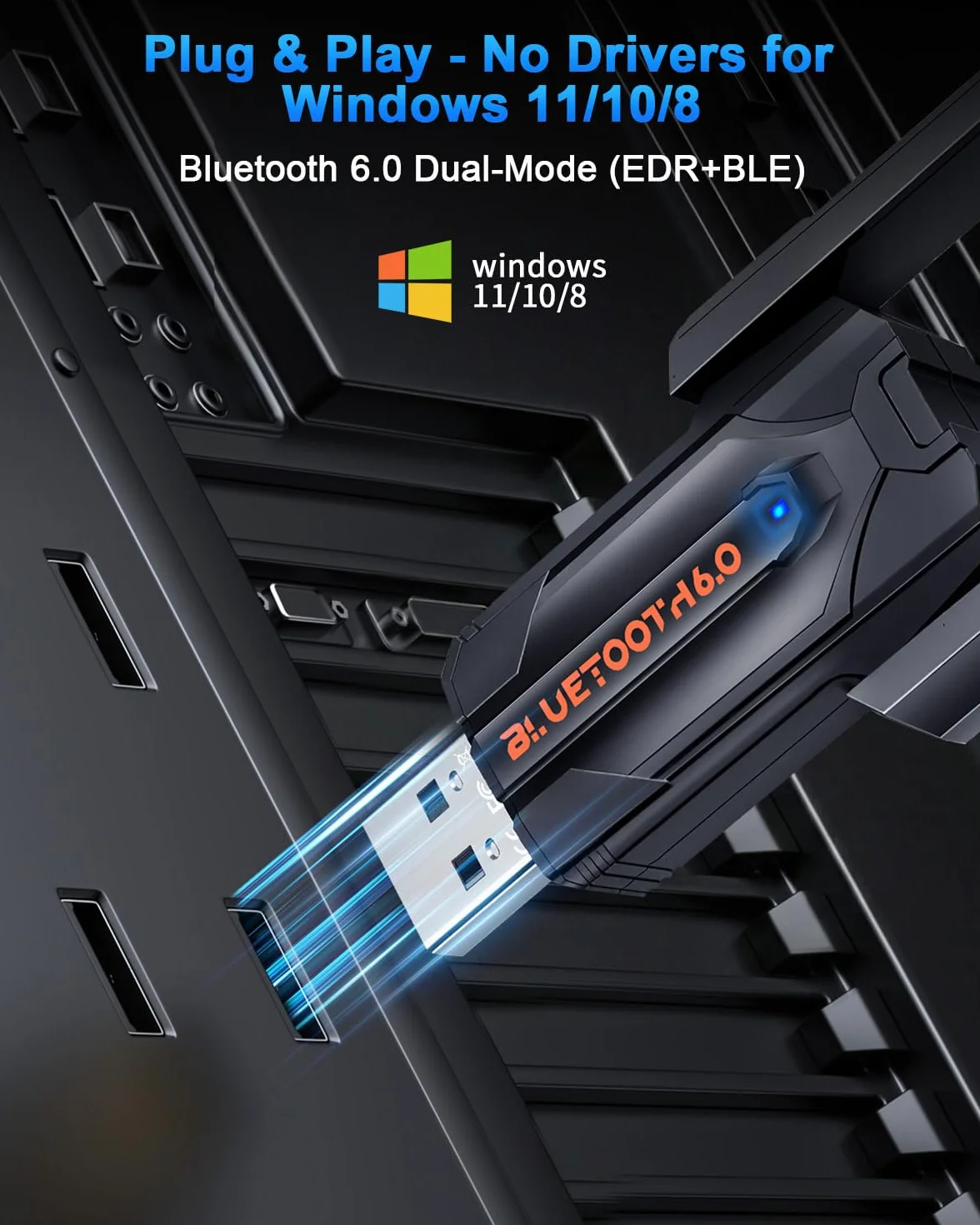 ZEXMTE Adapter Bluetooth 5.4 USB do komputera, EDR i BLE, antena o wysokim wzmocnieniu, 180 m dalekiego zasięgu
