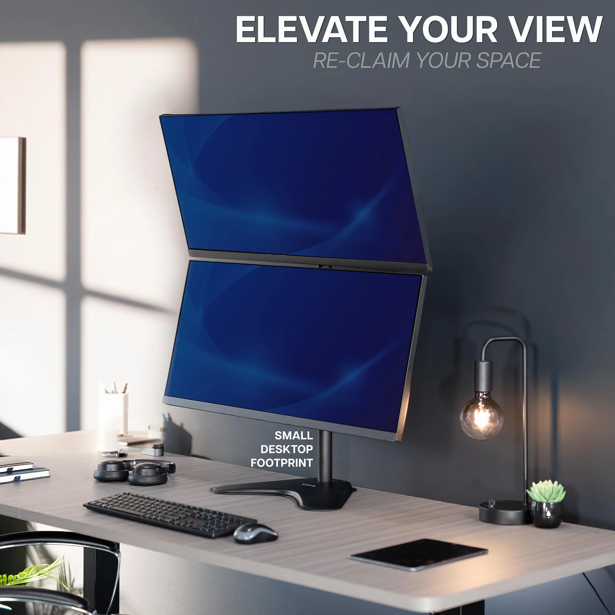 VIVO Stojak na biurko z podwójnym monitorem, wolnostojący uchwyt LCD, mieści się w pozycji pionowej, 2 ultrawide ekrany do 86.4 cm, czarny, STAND-V002L