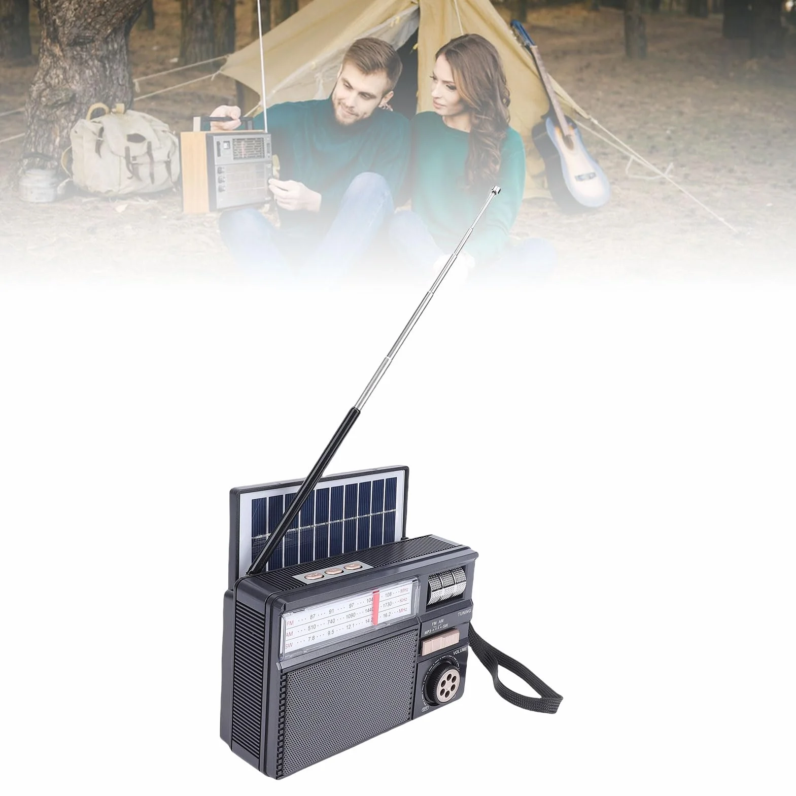 Gugxiom Solarne Radio Bluetooth, Przenośne Radio AM FM SW z Panelem Słonecznym, Akumulatorowy Głośnik Zewnętrzny na Kemping, Obsługa Odtwarzania Kart USB/TF (BLACK)