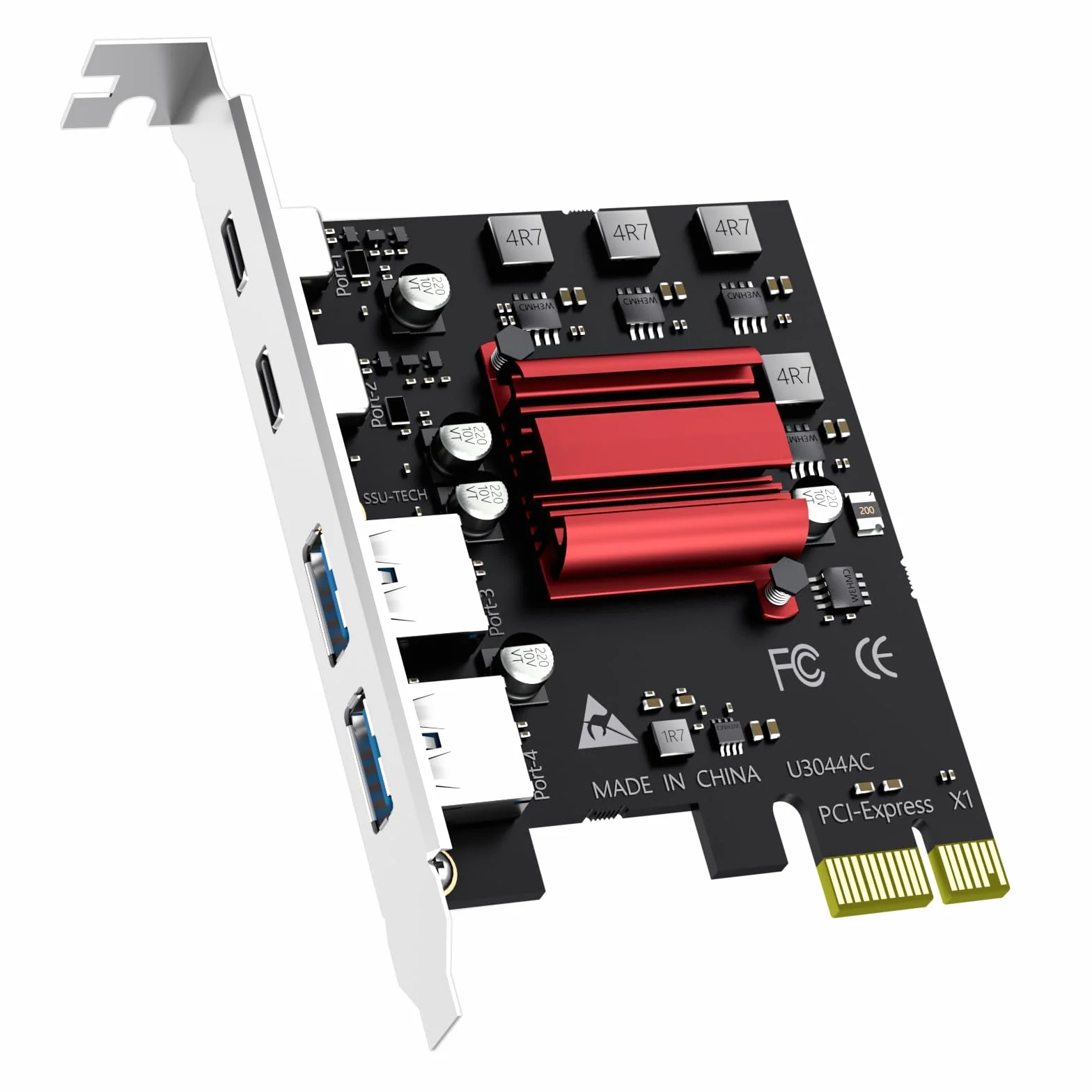 GLOTREND U3044AC 4-portowa karta rozszerzeń PCIe USB, 2 porty USB-C i 2 porty USB-A (USB 3.2 Gen 1), kompatybilna z systemami Windows i Linux (nie obsługuje systemu Mac OS)