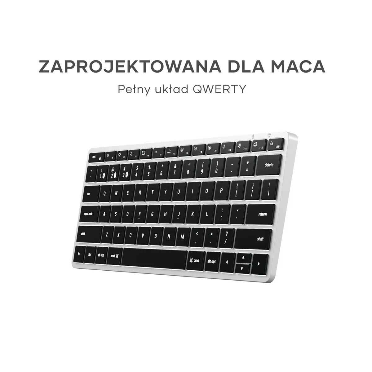SATECHI klawiatura Bluetooth Slim X1, amerykański układ QWERTY, srebrna | Obsługa wielu urządzeń, aluminiowa obudowa, podświetlane klawisze i ładowanie przez USB-C