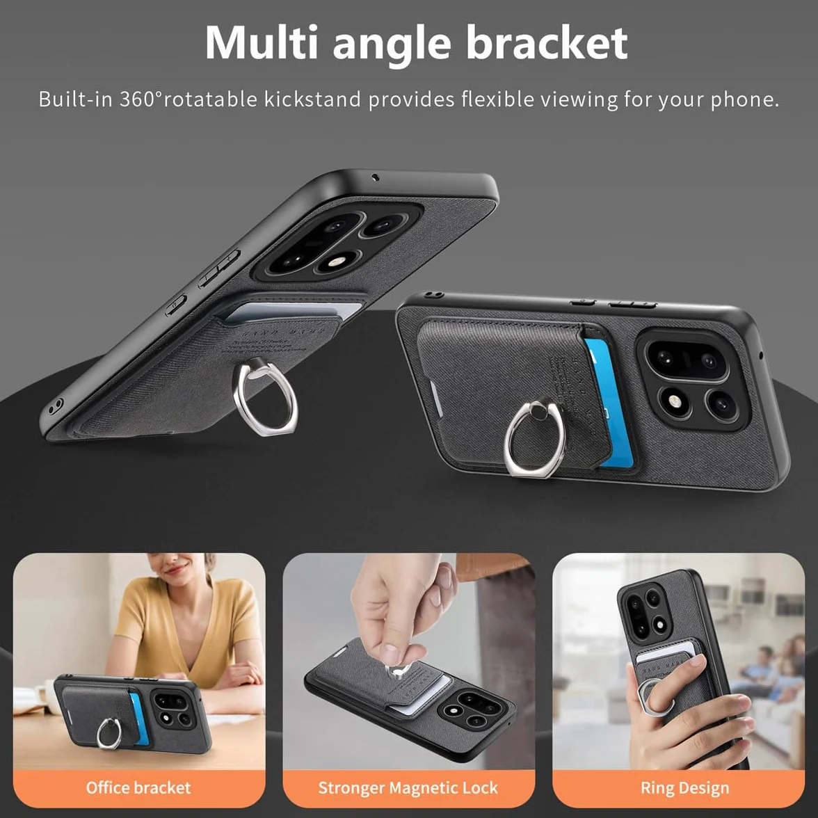MOJIA Etui na OnePlus 15, zdejmowane etui z uchwytem na karty magnetyczne, smukła konstrukcja z funkcją stojaka, czarny