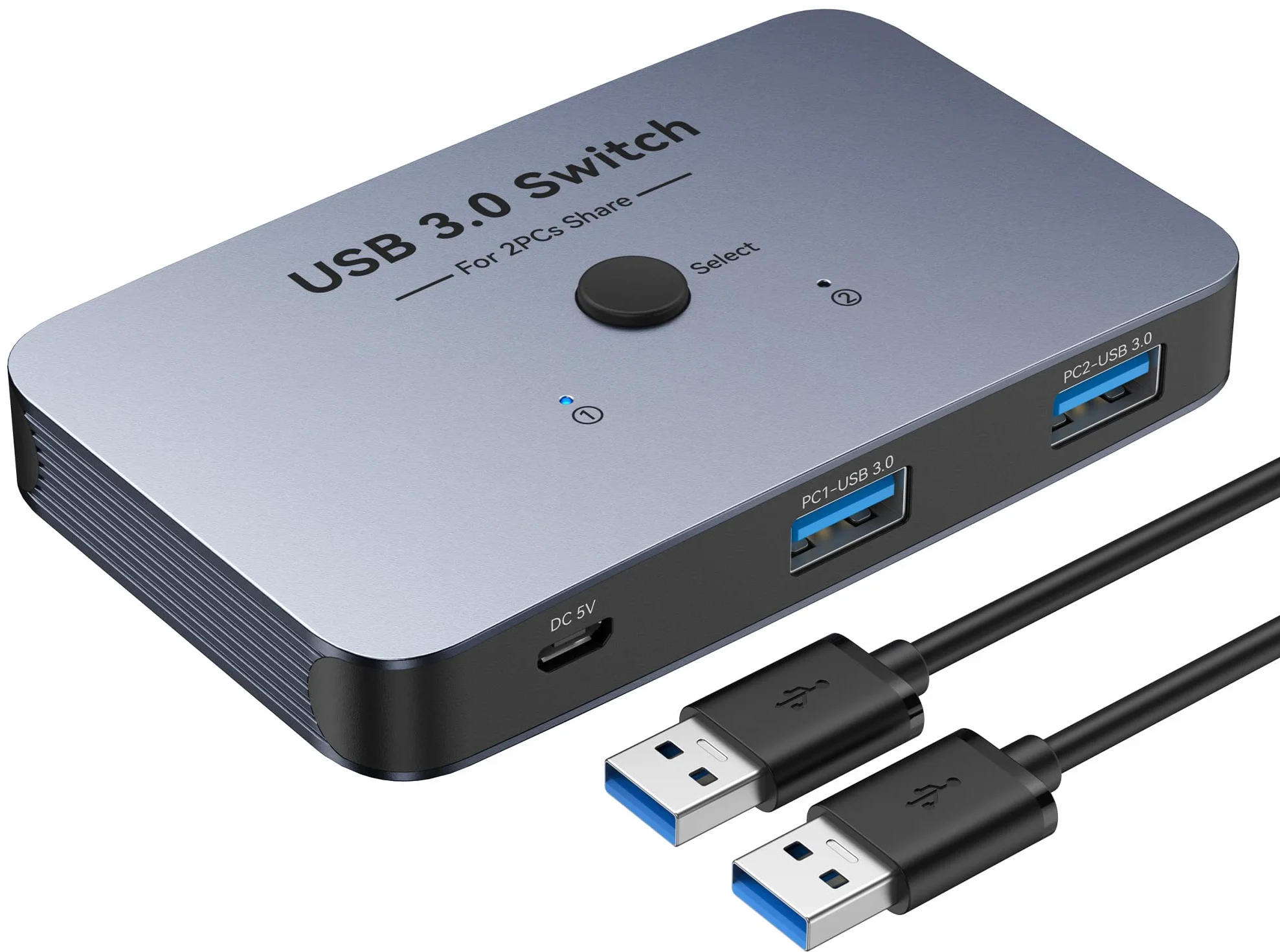 ABLEWE Przełącznik USB 3.0, przełącznik KVM, aluminiowy przełącznik USB, 2 komputery, udostępnianie 4 urządzenia USB do drukarki PC, skaner, klawiatura z 2 kablami USB 3.0, szary