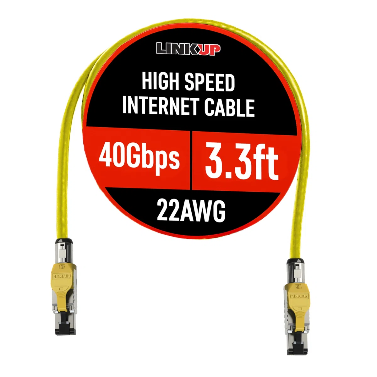 LINKUP kabel krosowy Cat8 S/FTP 22AWG podwójnie ekranowany stały kabel, certyfikat GHMT i DSX8000, 2000 MHz 2GHz 40 Gb/s, 5. generacja sieci Ethernet LAN 40 G przewody strukturalne, kolor żółty, 1 m