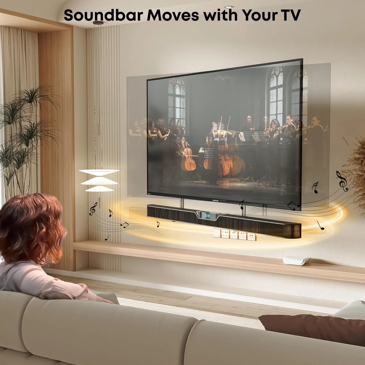 Uniwersalny uchwyt na soundbar do montażu pod lub nad telewizorem, pasuje do większości soundbarów do 15 kg, do maks. 90" TV, uchwyt soundbar na telewizorze bez wiercenia