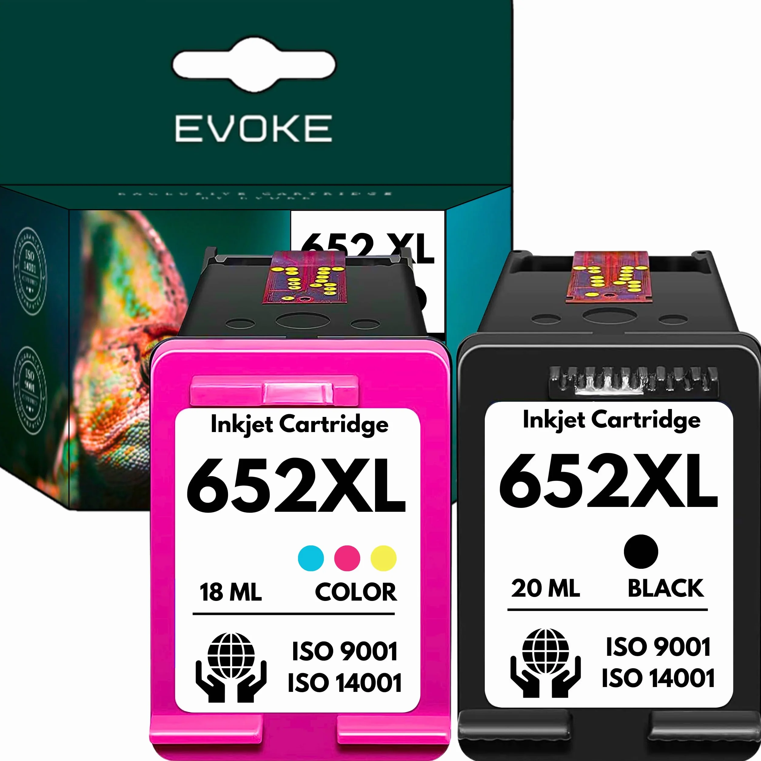 EVOKE 652 XL Zestaw tuszy kompatybilny z HP DeskJet 1115 2315 2135 3635 3785 3790 3835 4530 4535 (Zestaw Czarny + Trójkolorowy) 2280 Stron 38 ml