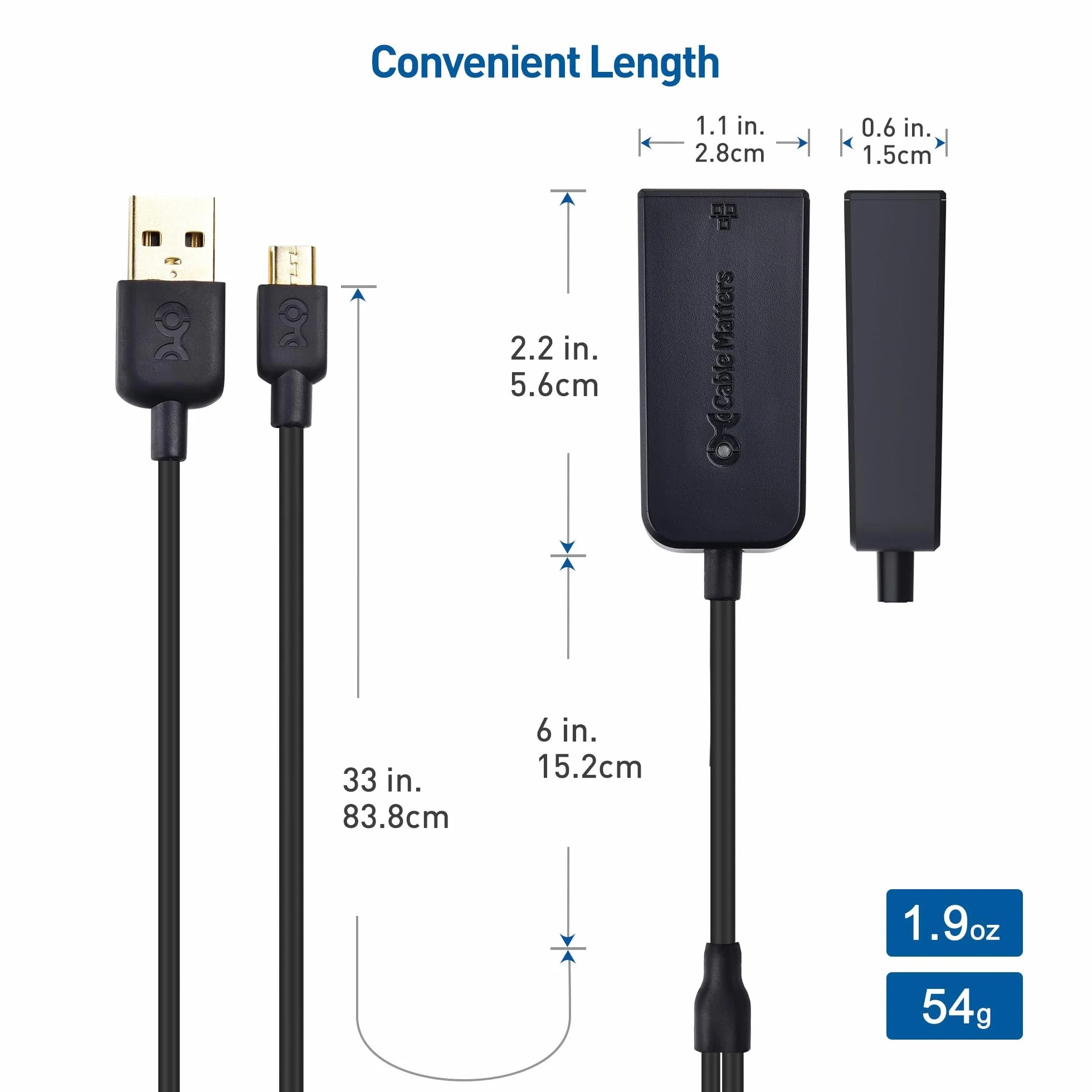 Cable Matters Adapter Micro USB do Ethernet do 480 Mb/s dla urządzeń do transmisji strumieniowej, w tym Chromecast, Google Home Mini i nie tylko - niezgodny z urządzeniem Roku