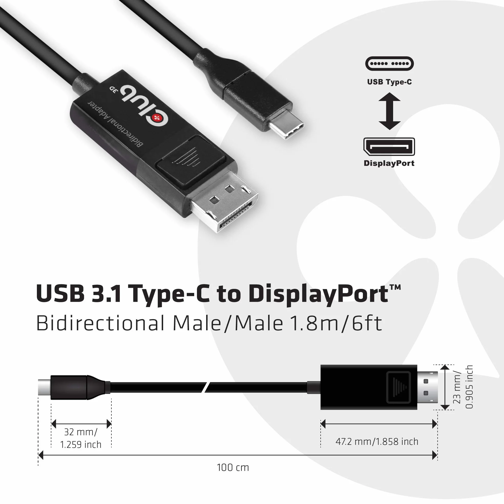Club CAC-1557 kabel adaptera USB 3D, 1,8 m, typ C, do wyświetlacza 8K, 60 Hz, HDR, czarny
