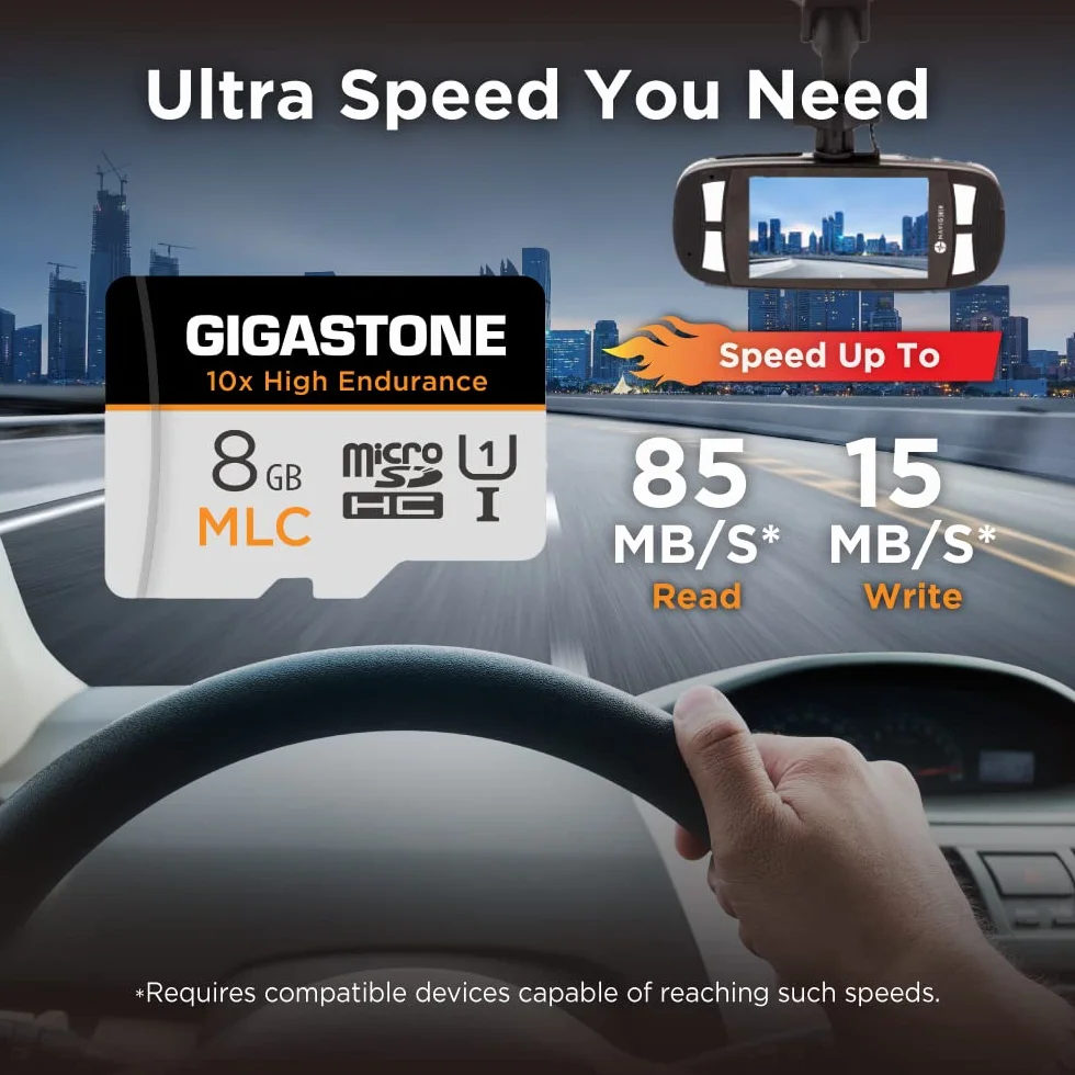 [10 x High Endurance] GIGASTONE MLC 8 GB Industrial MicroSDXC karta z adapterem, nagrywanie wideo 85/15 MB/s 4K do Security Cam, Dash Cam, U3 V30 C10 [5-letnie bezpłatne odzyskiwanie danych]