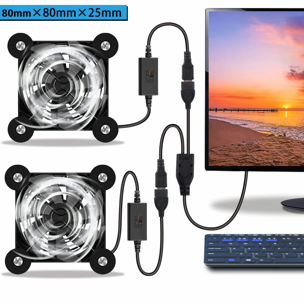 Mini wentylator USB 80 mm, sterowanie wieloma prędkościami, redukcja ciepła do routera, konsoli do gier, telewizora, odbiorcy, modemu, DVR, kabiny AV, 2 szt