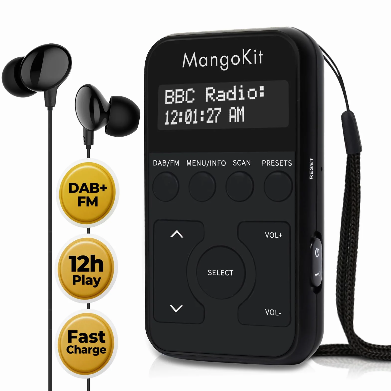 Kieszonkowe radio DAB MP1, osobiste radio FM, przenośne małe radio DAB+, słuchawki w zestawie, sportowe radia DAB z zamykanymi przyciskami, akumulator, 20 ustawień stacji - czarne